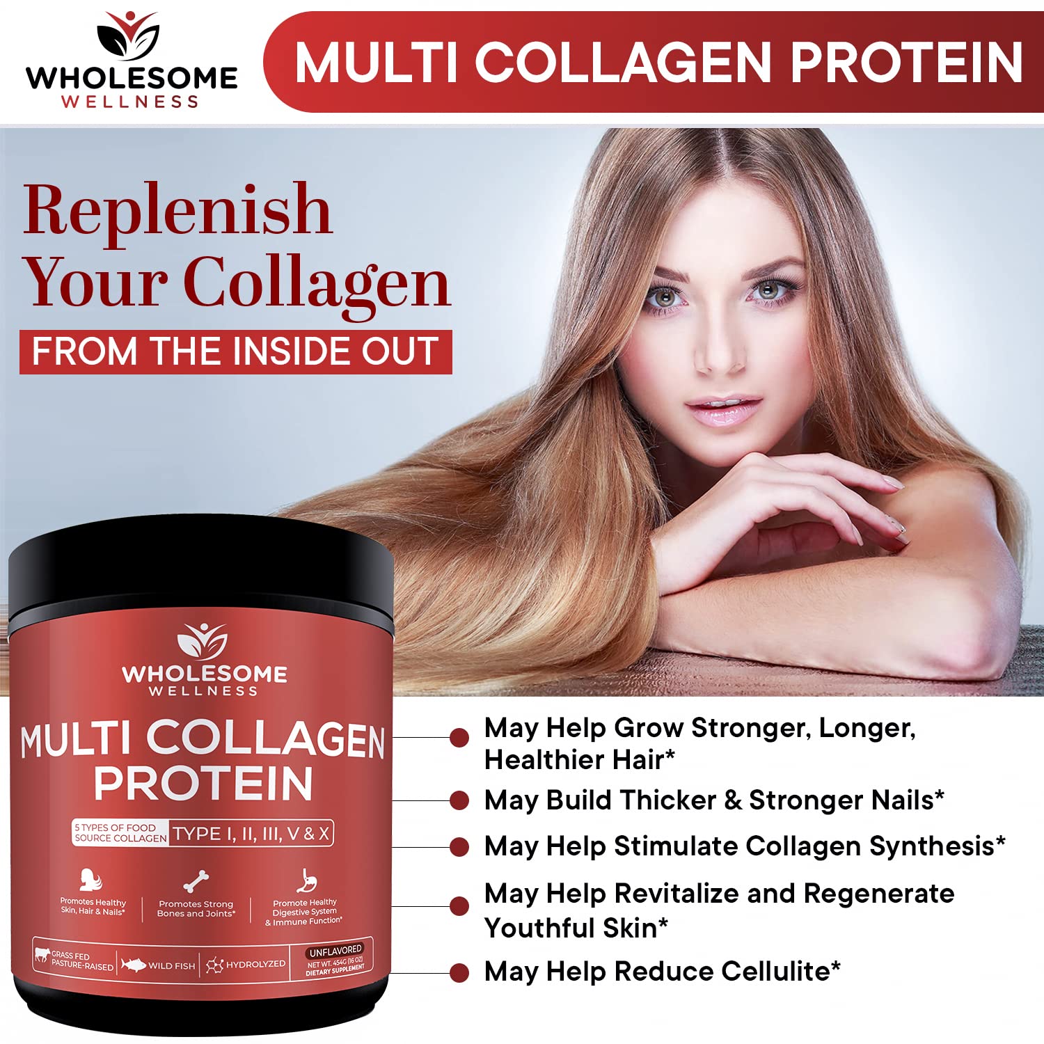 Wholesome Wellness Multi-Collagen Powder 568g back view