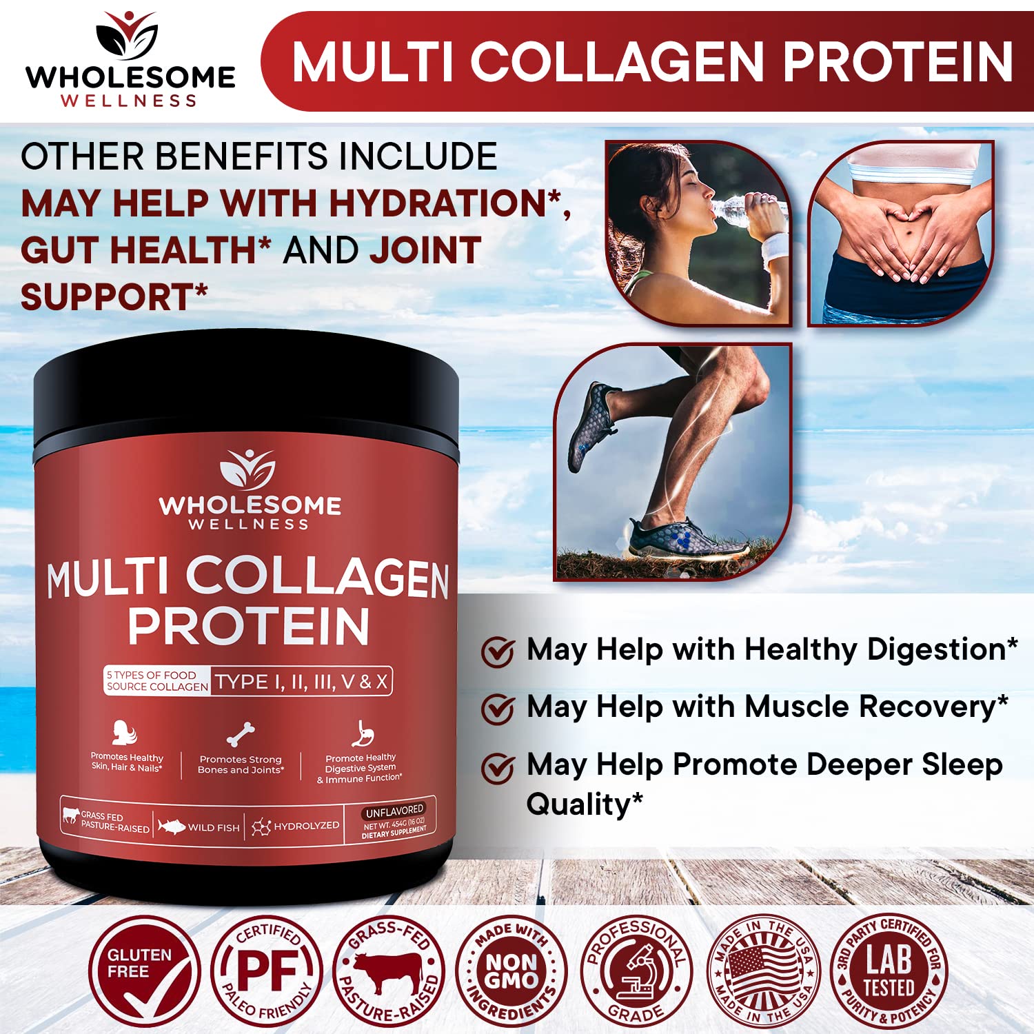 Wholesome Wellness Multi-Collagen Powder 568g mixed in water