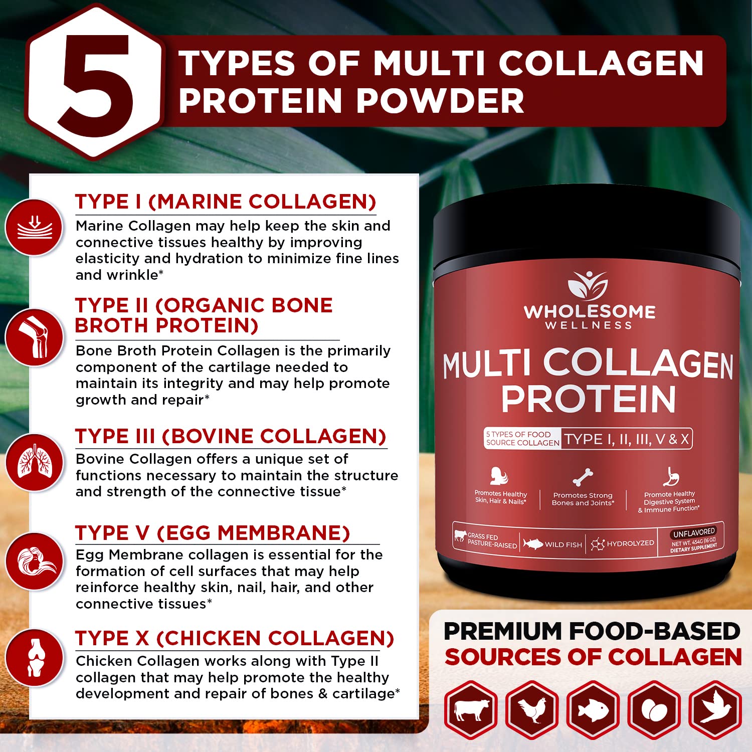 Wholesome Wellness Multi-Collagen Powder 568g scoop size
