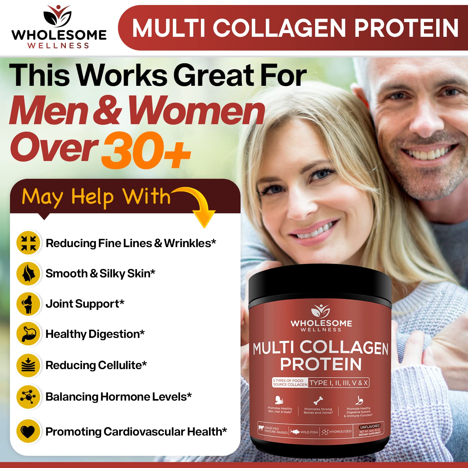Wholesome Wellness Multi-Collagen Powder 568g serving suggestion in smoothie