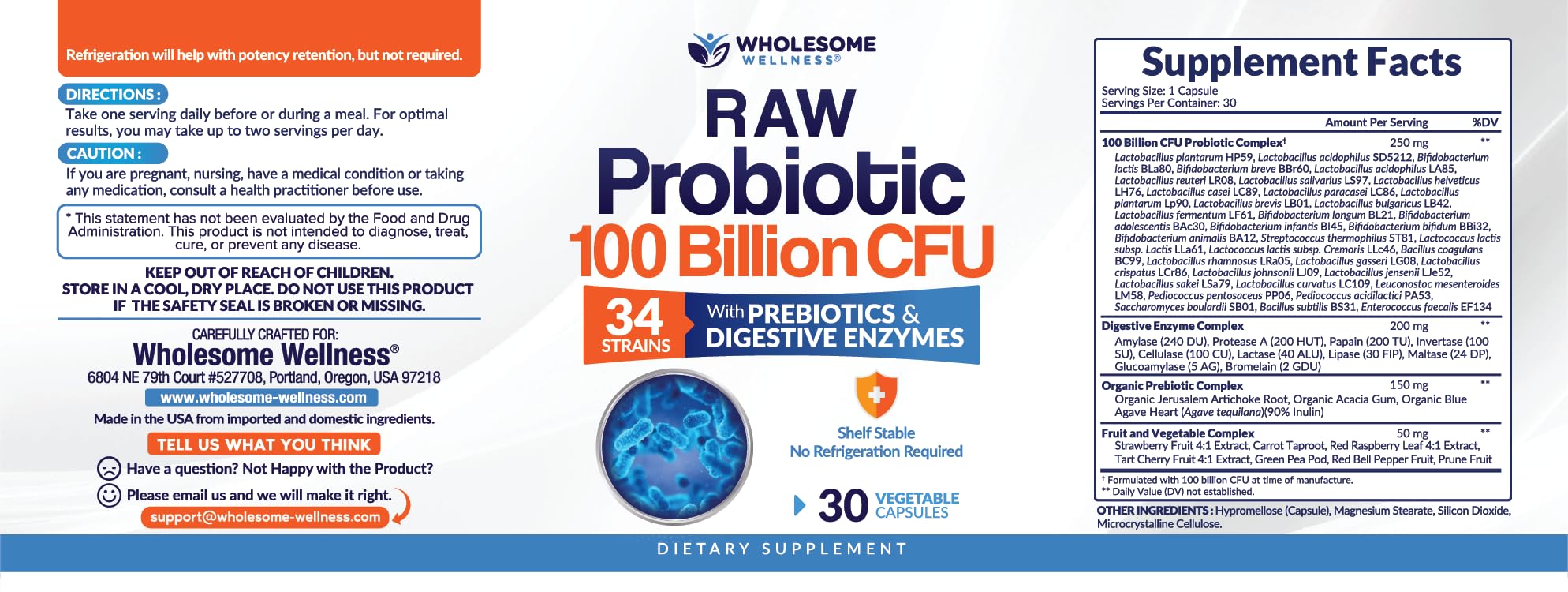 Wholesome Wellness Probiotic Supplement bottle side view