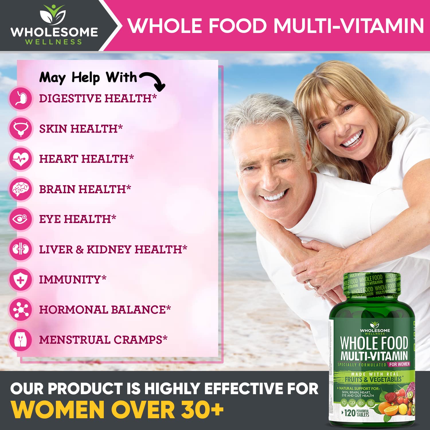 Wholesome Wellness Women's Whole Food Multivitamin side view