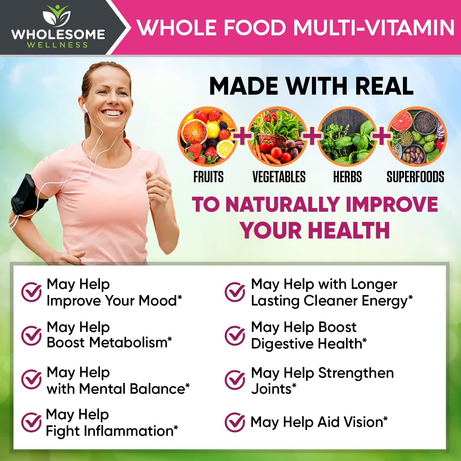 Wholesome Wellness Women's Whole Food Multivitamin tablet close-up
