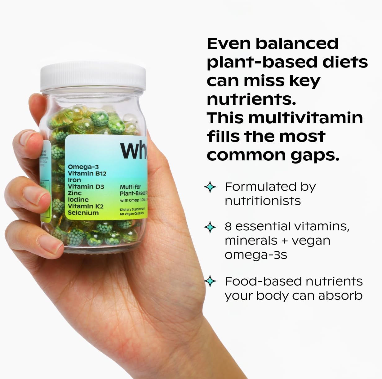 wholier Multi for Plant-Based People bottle with label