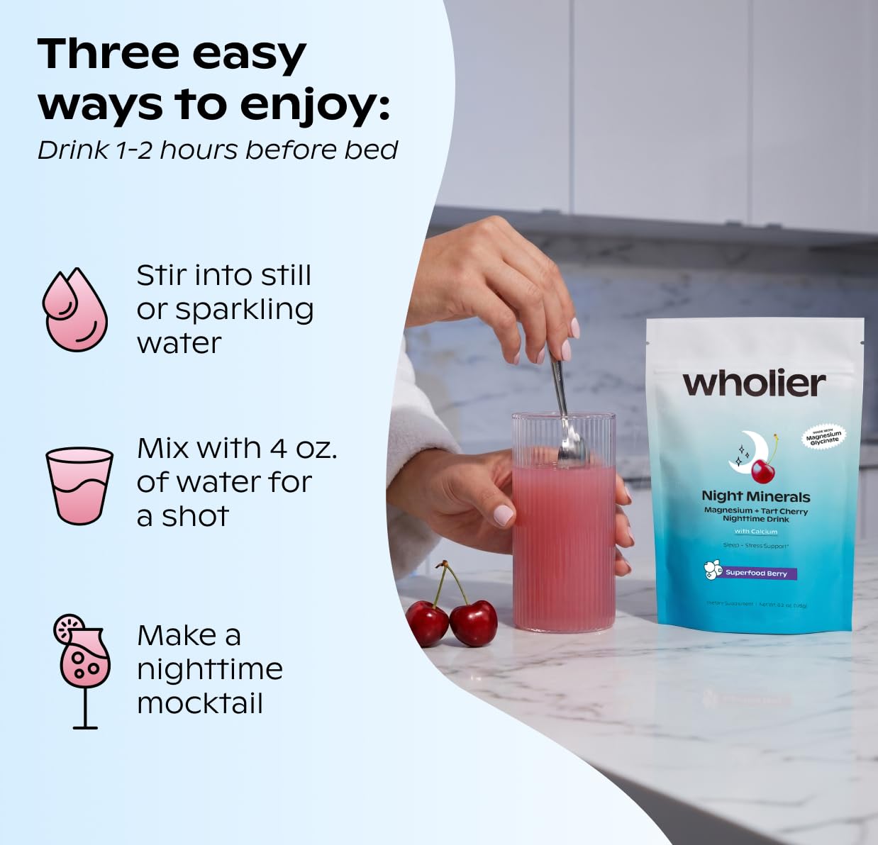 wholier Night Minerals Magnesium Drink Mix 227g ingredients list