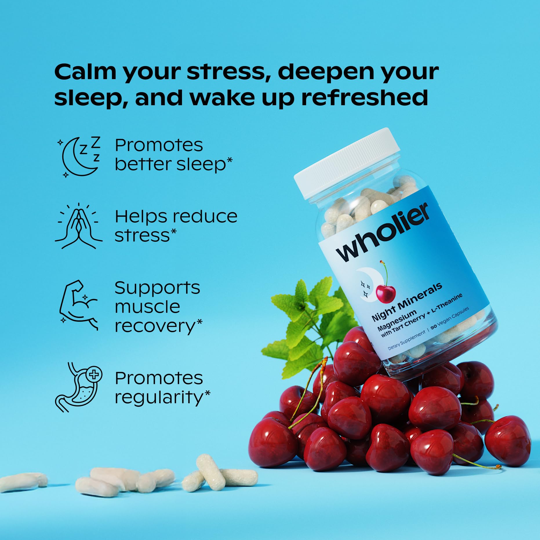 wholier Night Minerals magnesium supplement capsules close-up