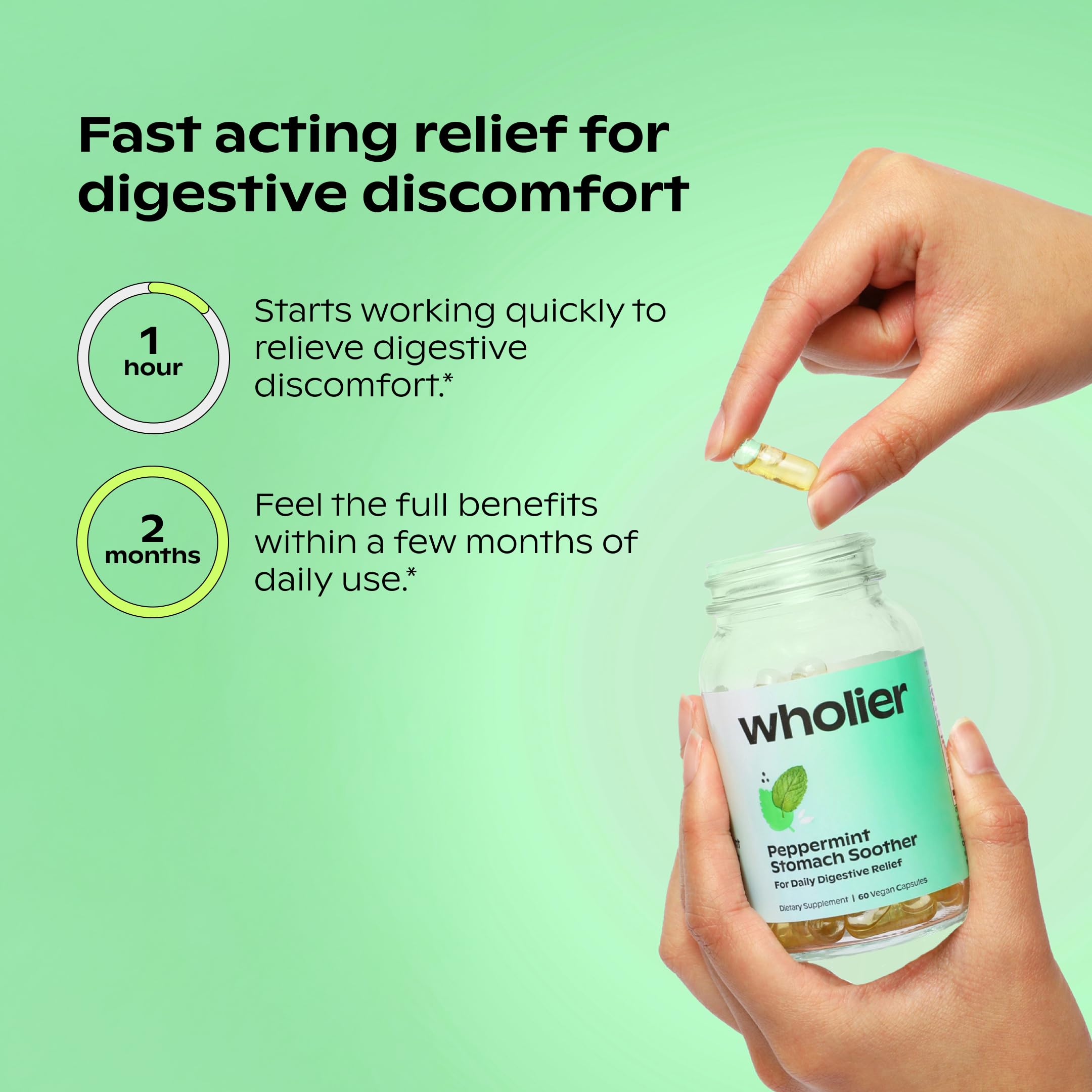 wholier Peppermint Stomach Soother capsule close-up