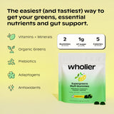 wholier Supergreens Multi Gummies back view showing ingredients