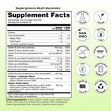 wholier Supergreens Multi Gummies displayed with a measuring spoon