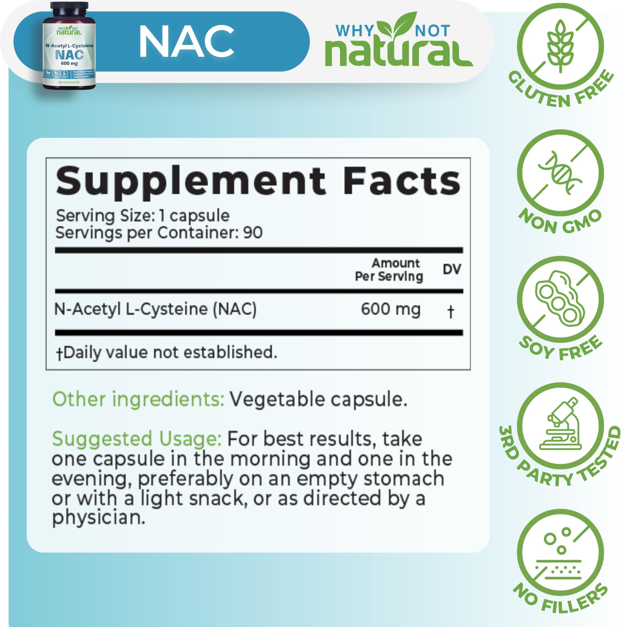 Why Not Natural Acetyl-L-Carnitine 600mg Capsules bottle with label