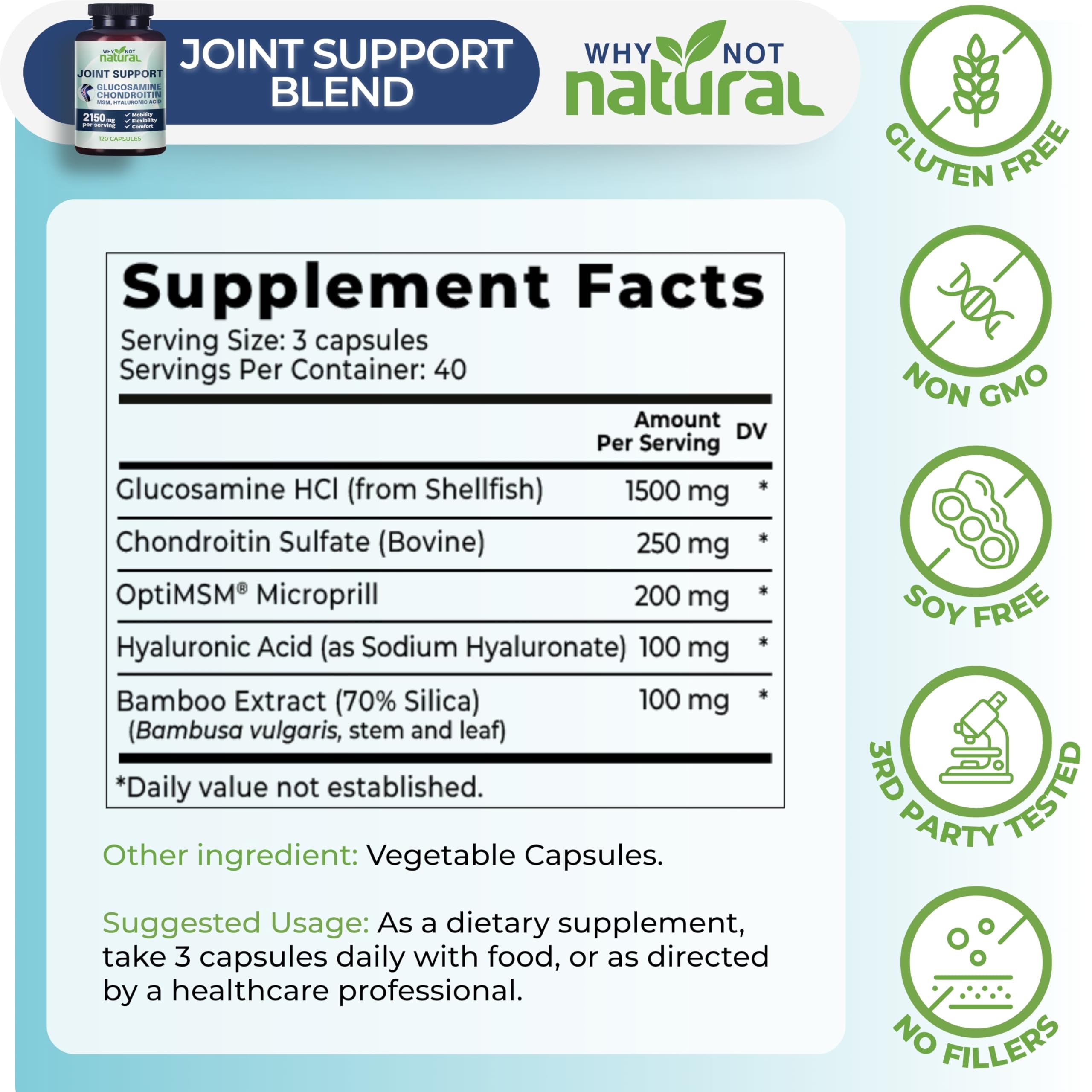 Why Not Natural Chondroitin & Glucosamine supplement packaging on a table