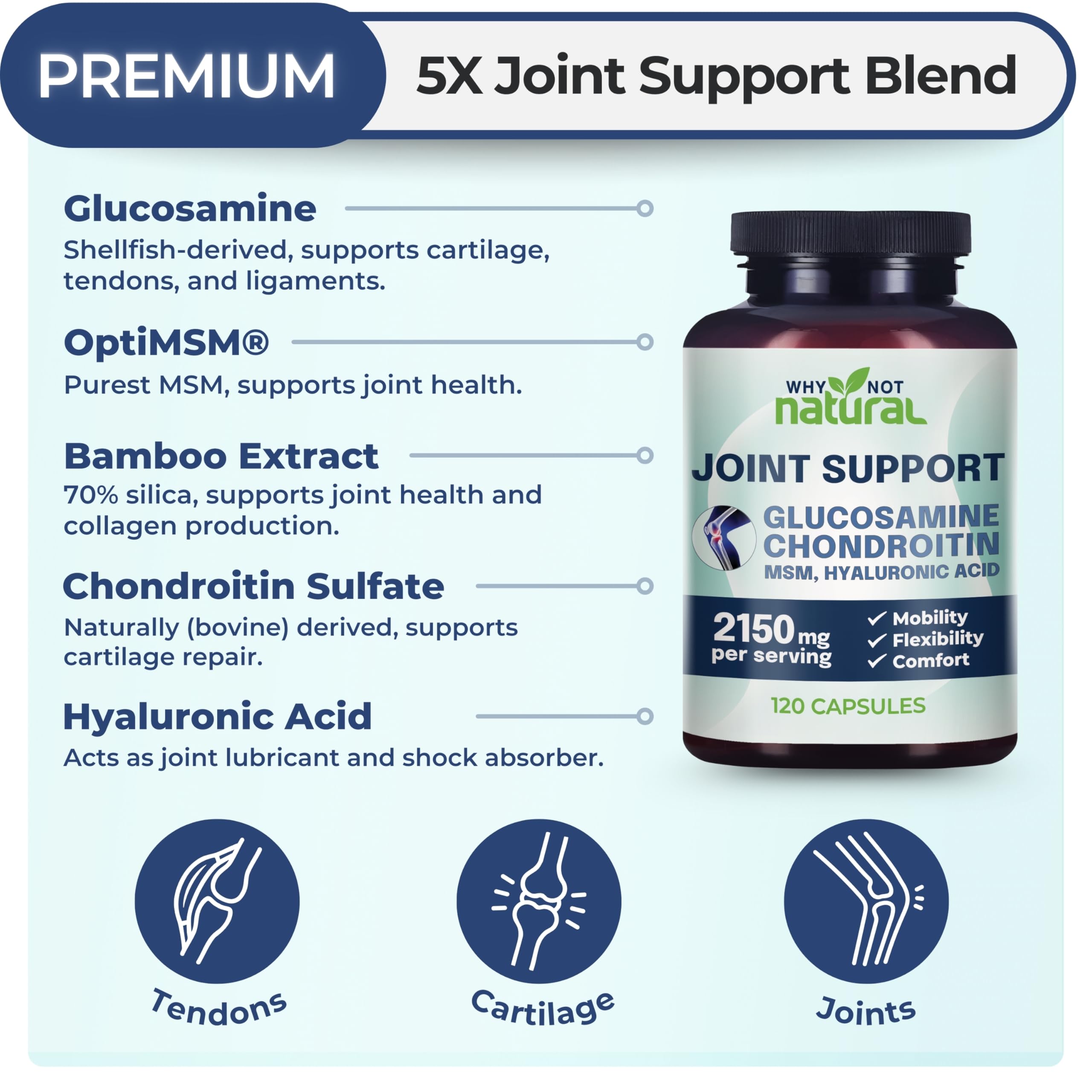 Why Not Natural Chondroitin & Glucosamine supplement side view