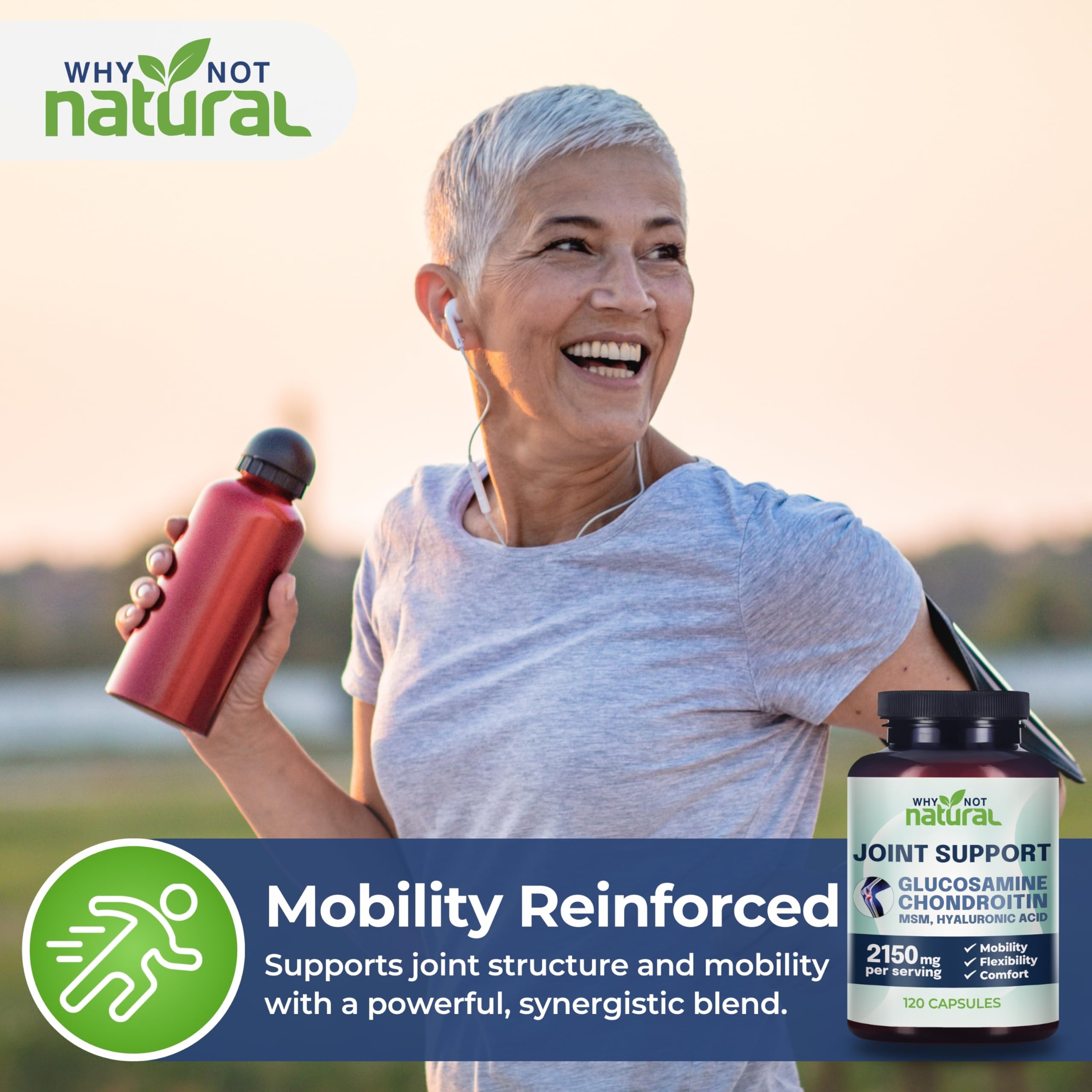 Why Not Natural Chondroitin & Glucosamine supplement with a leafy background