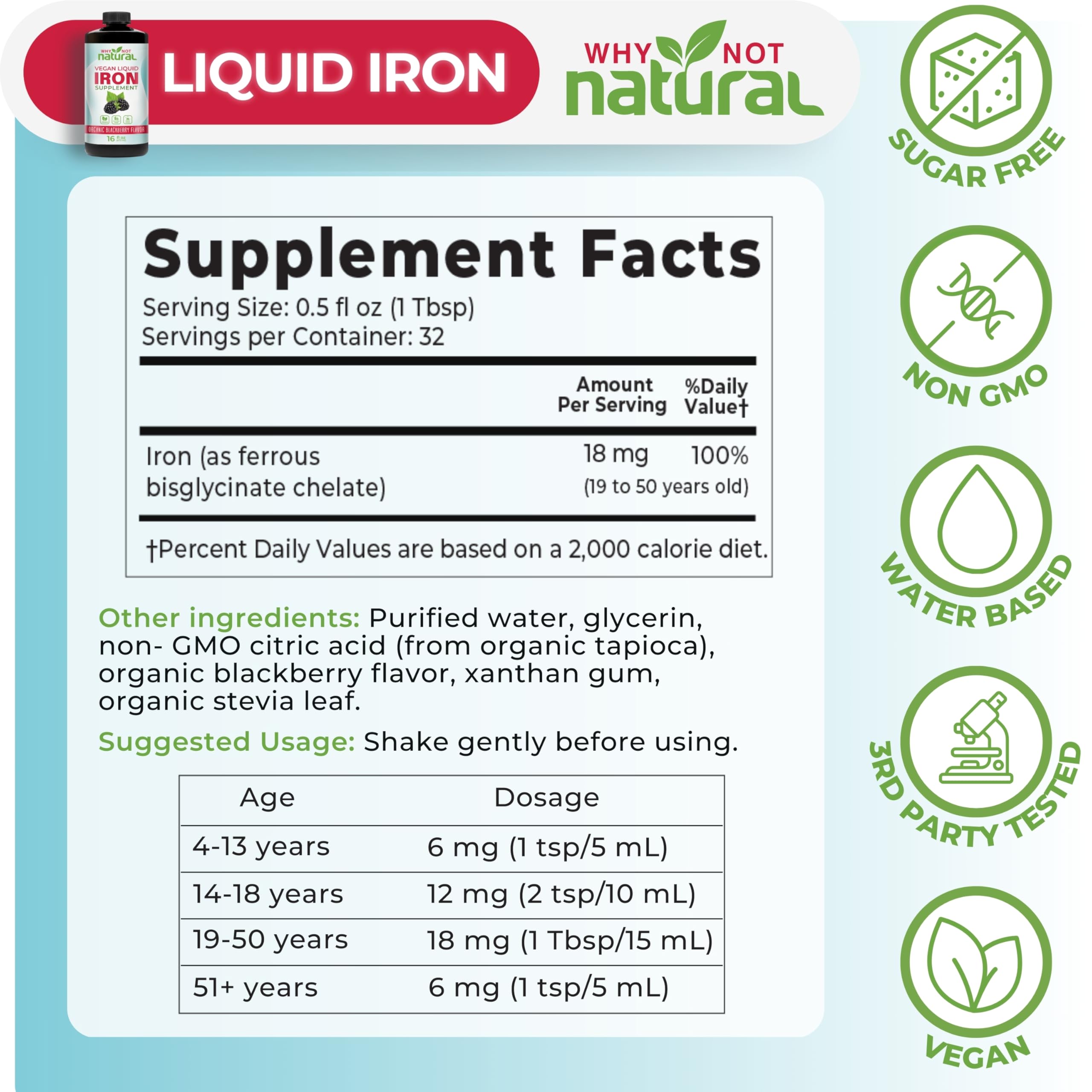 Why Not Natural Liquid Iron Supplement ingredients list