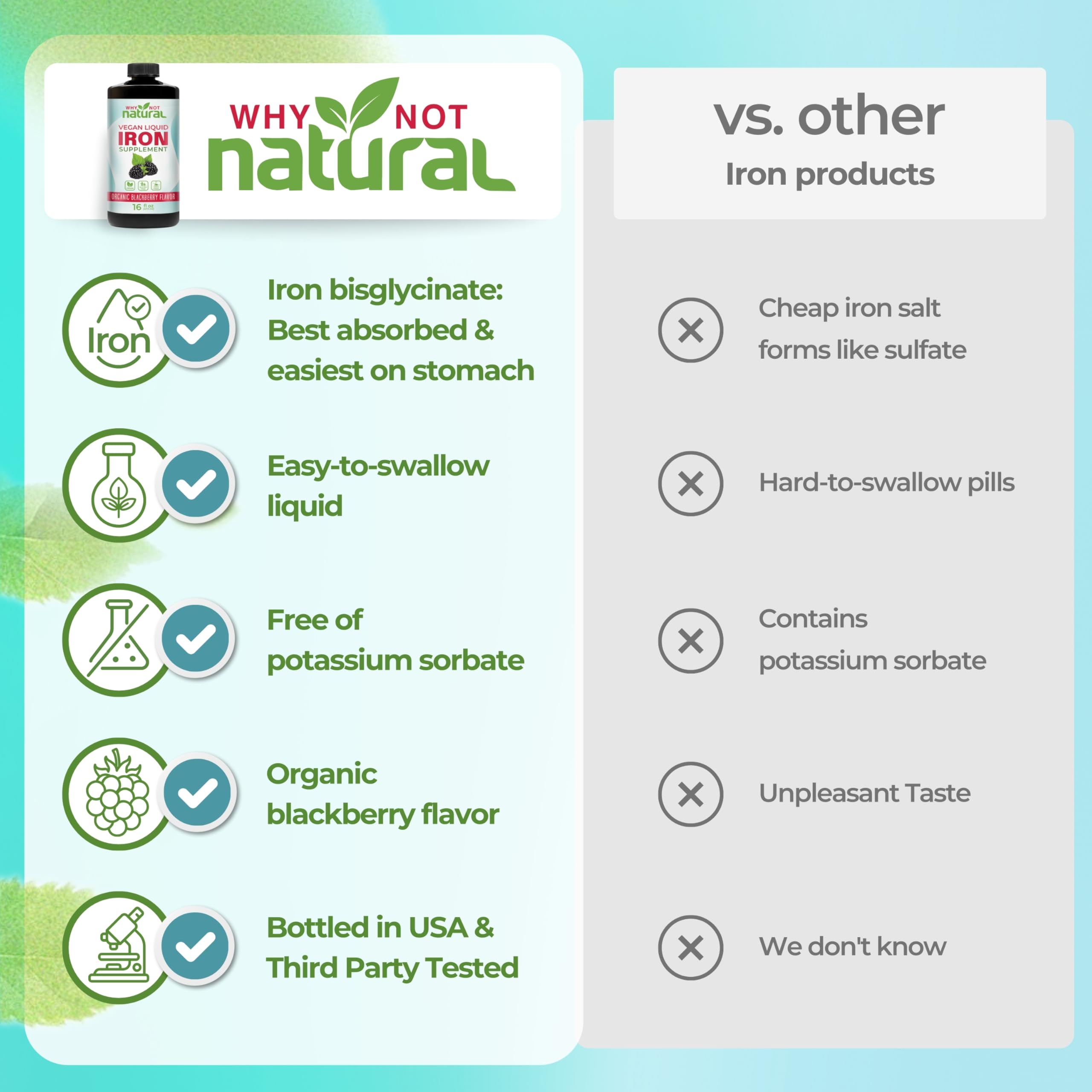 Why Not Natural Liquid Iron Supplement with organic blackberry flavour
