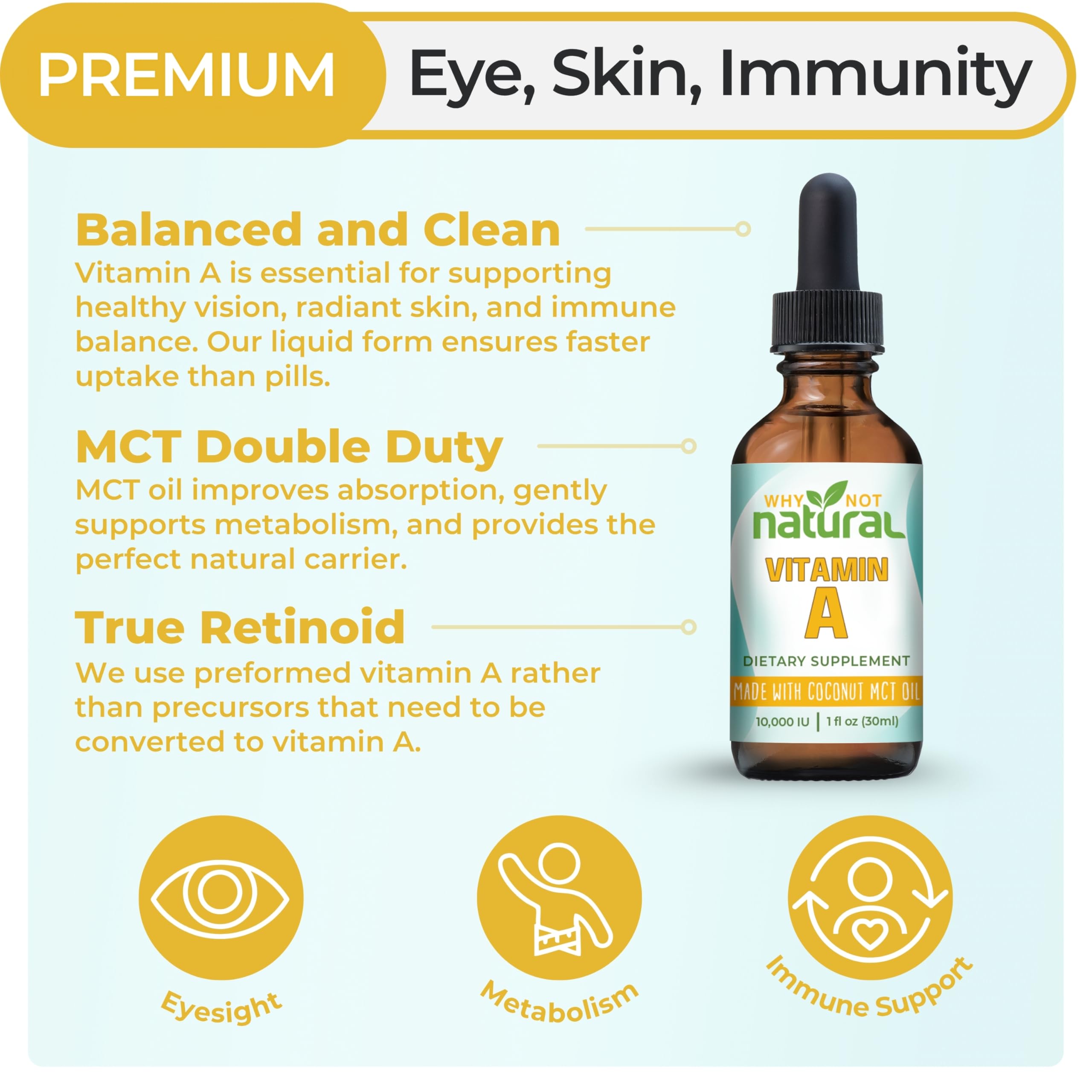 Why Not Natural Liquid Vitamin A Drops 10000 IU bottle side view