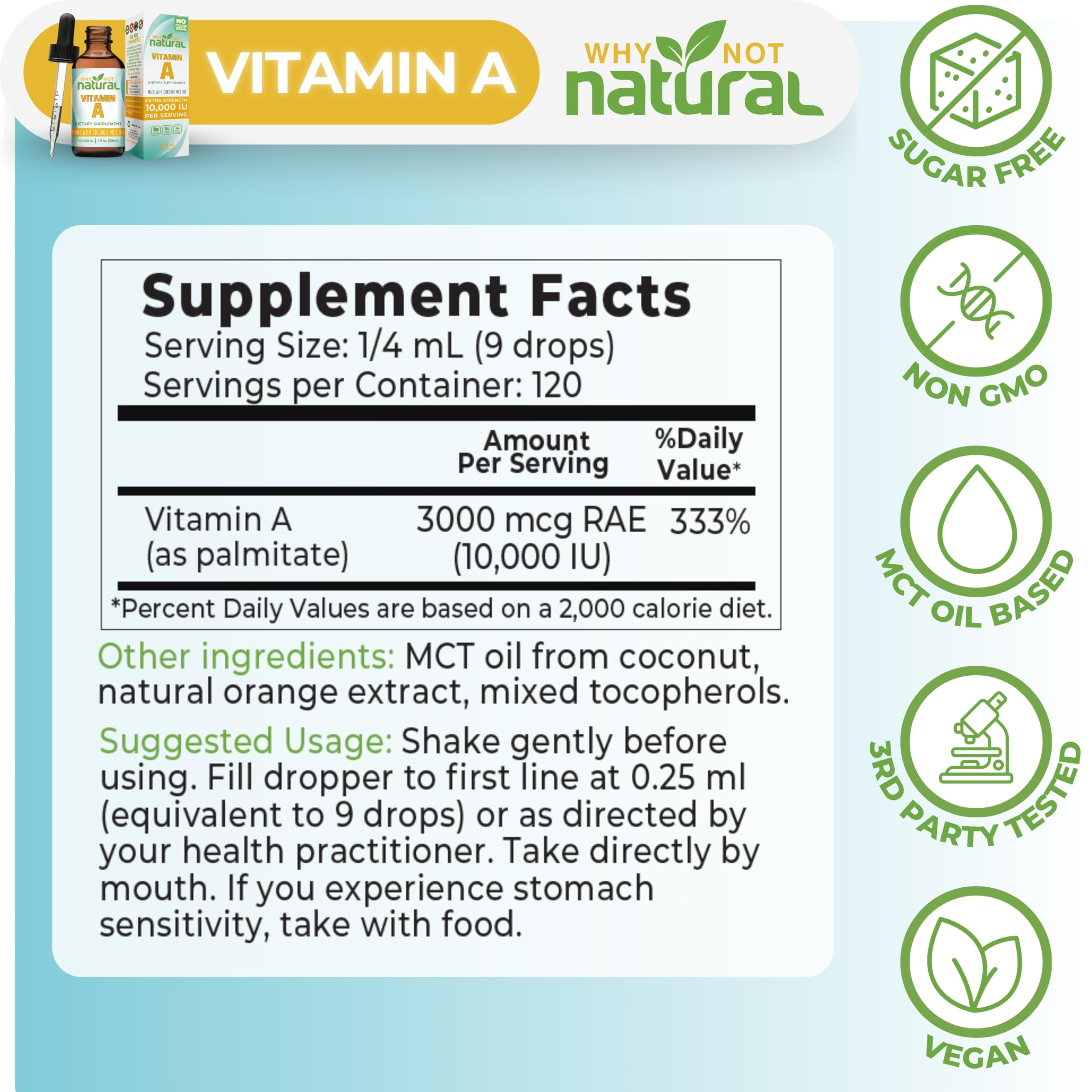 Why Not Natural Liquid Vitamin A Drops 10000 IU with dropper