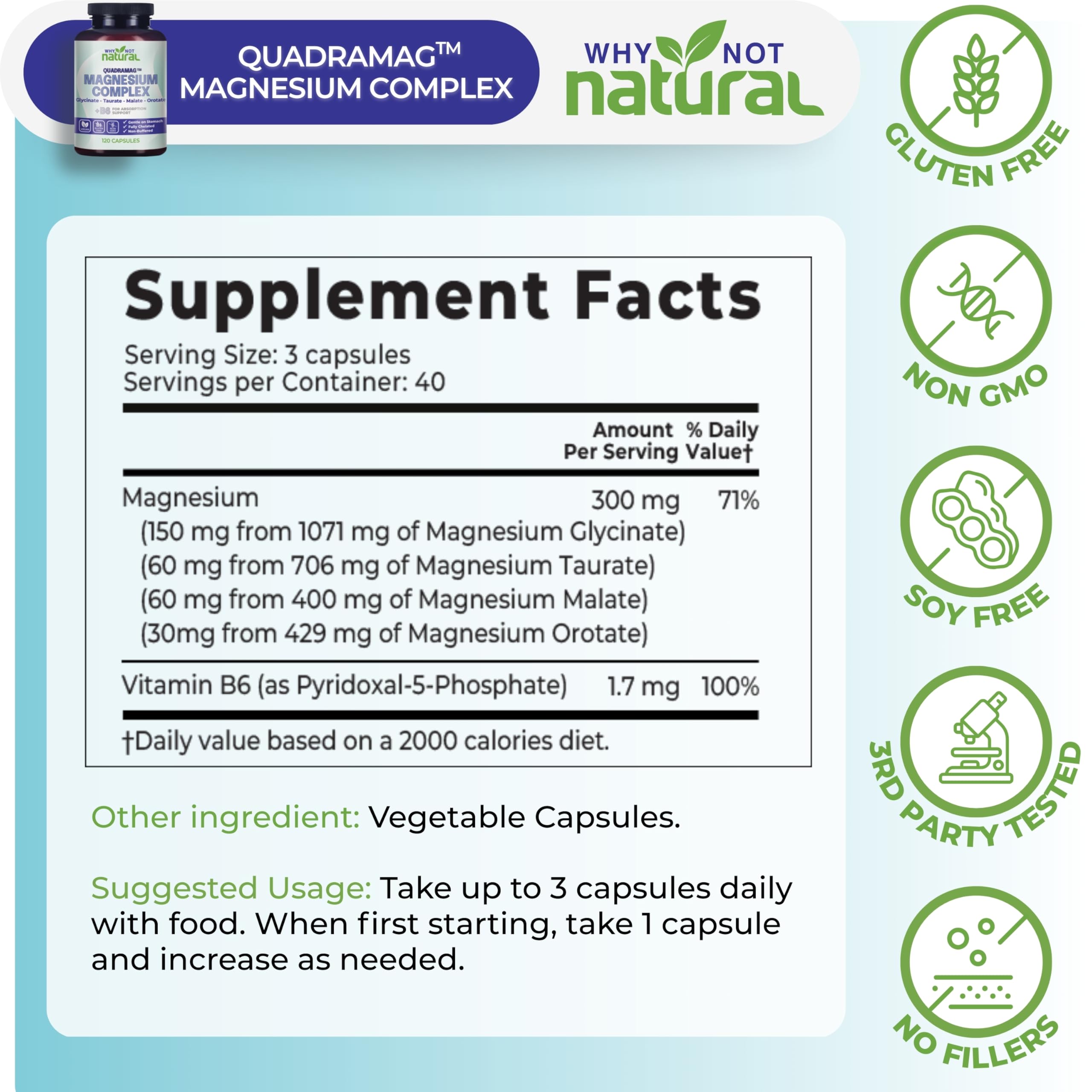 Why Not Natural Magnesium Complex capsules close-up