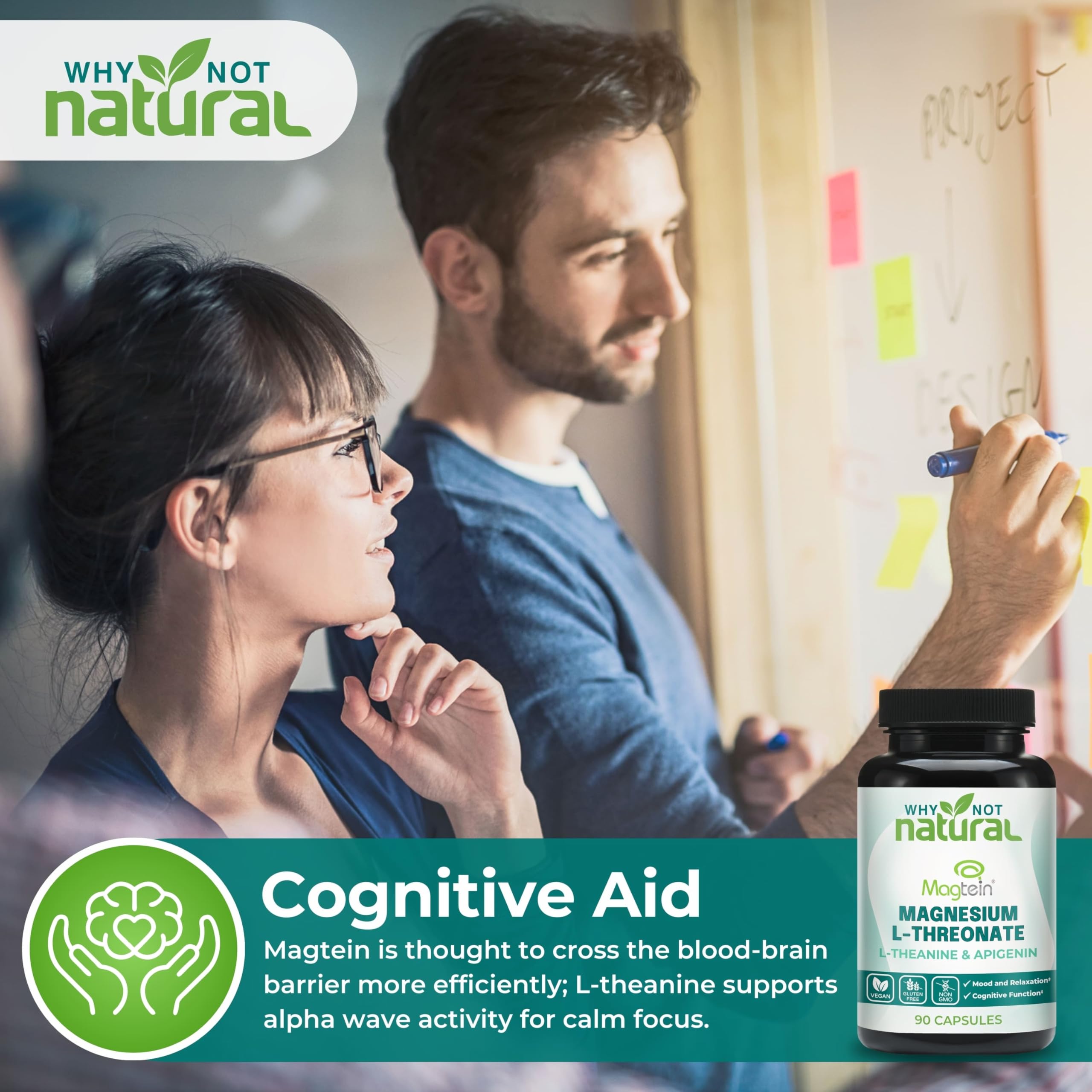 Why Not Natural Magnesium L-Threonate 70g bottle on a table