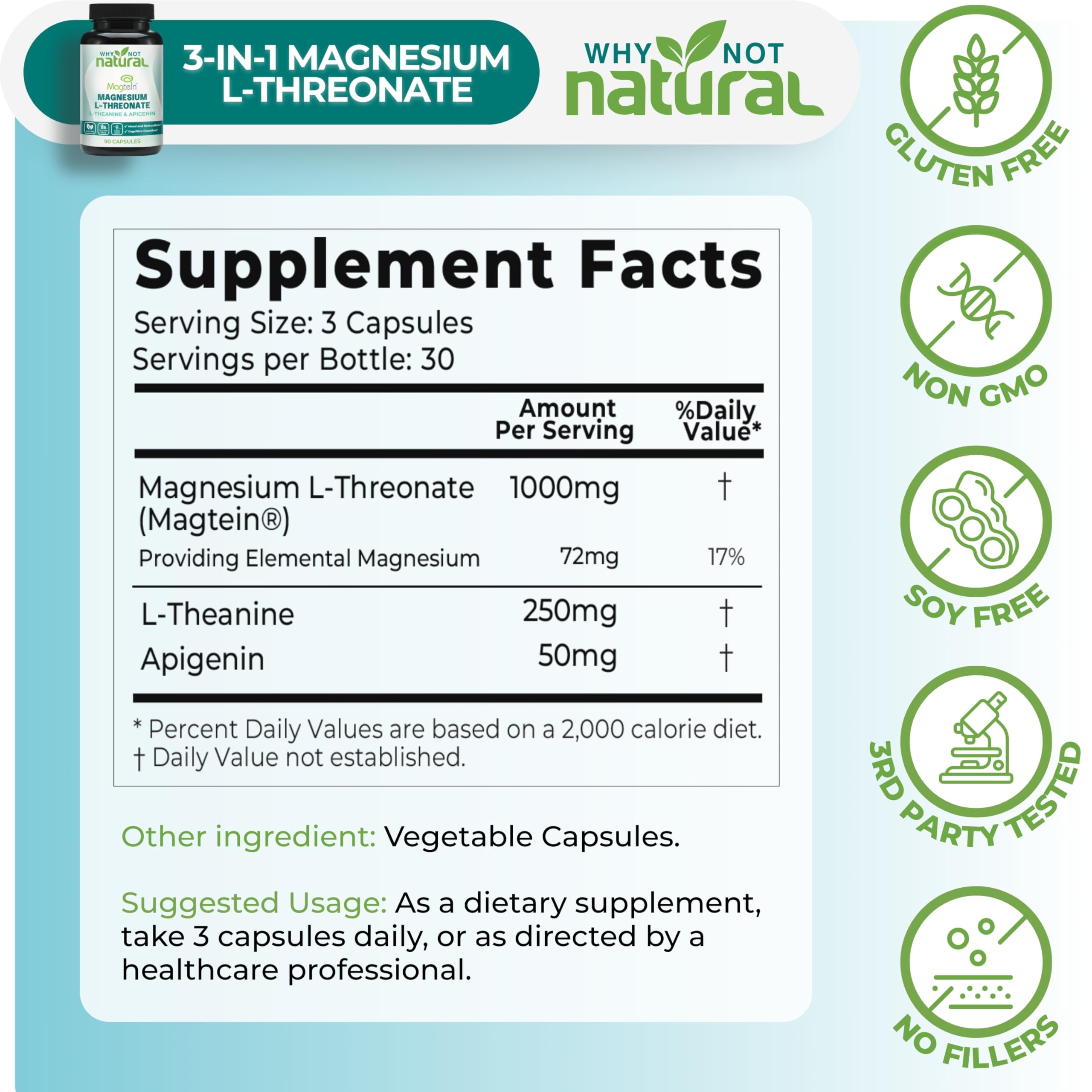 Why Not Natural Magnesium L-Threonate 70g ingredients list