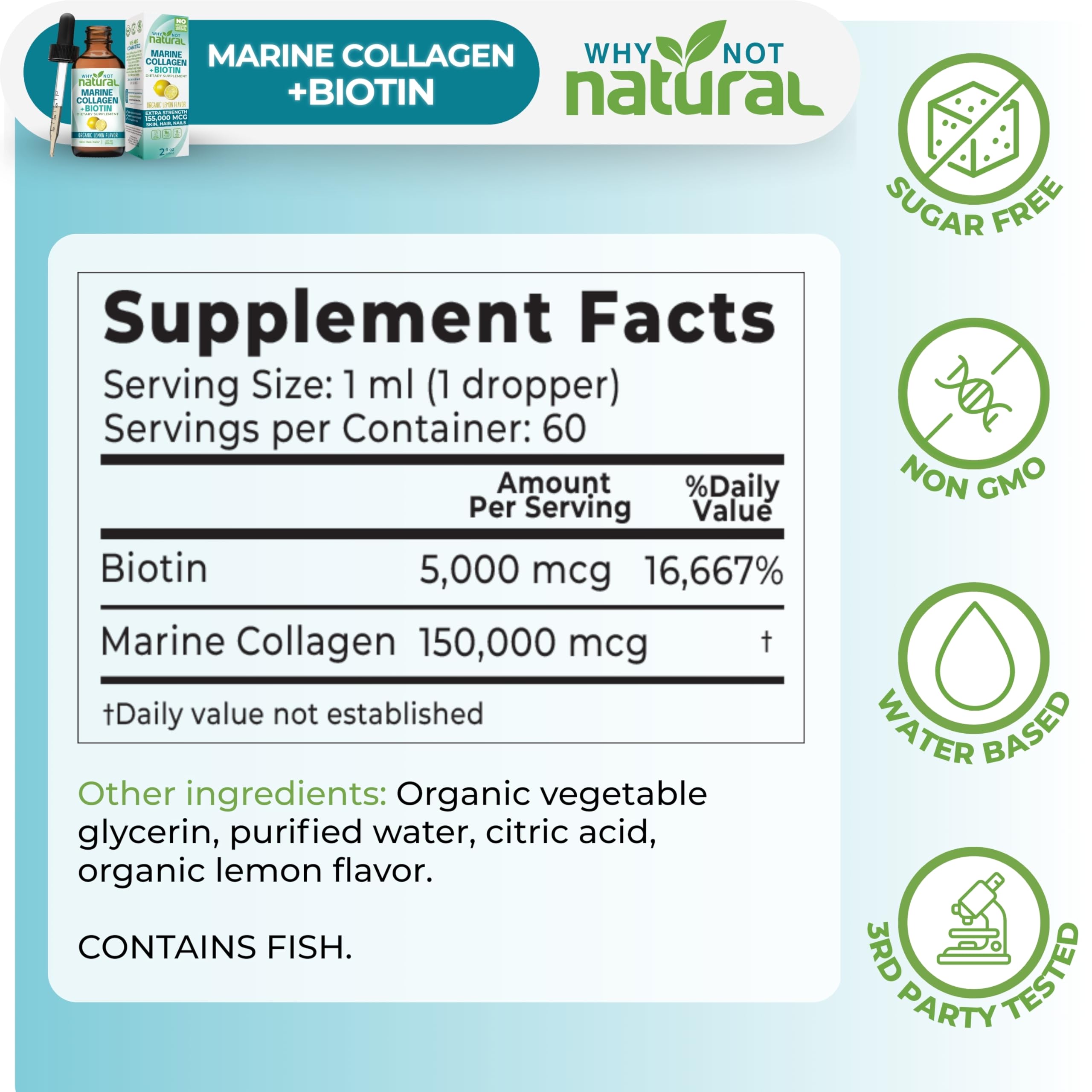 Why Not Natural Marine Collagen Liquid 141g with biotin label