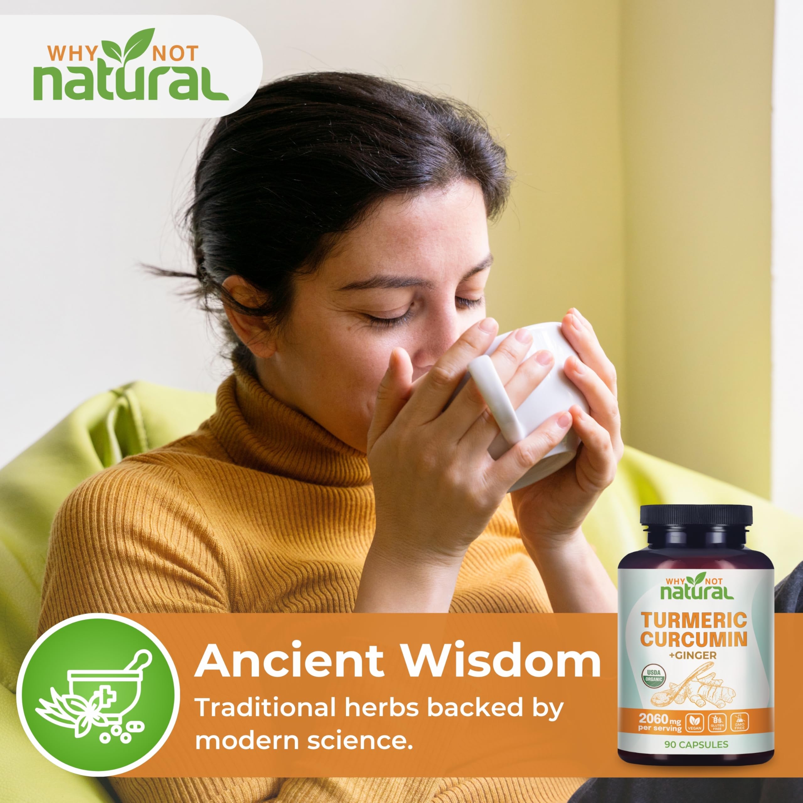 Why Not Natural Turmeric Supplement bottle with label