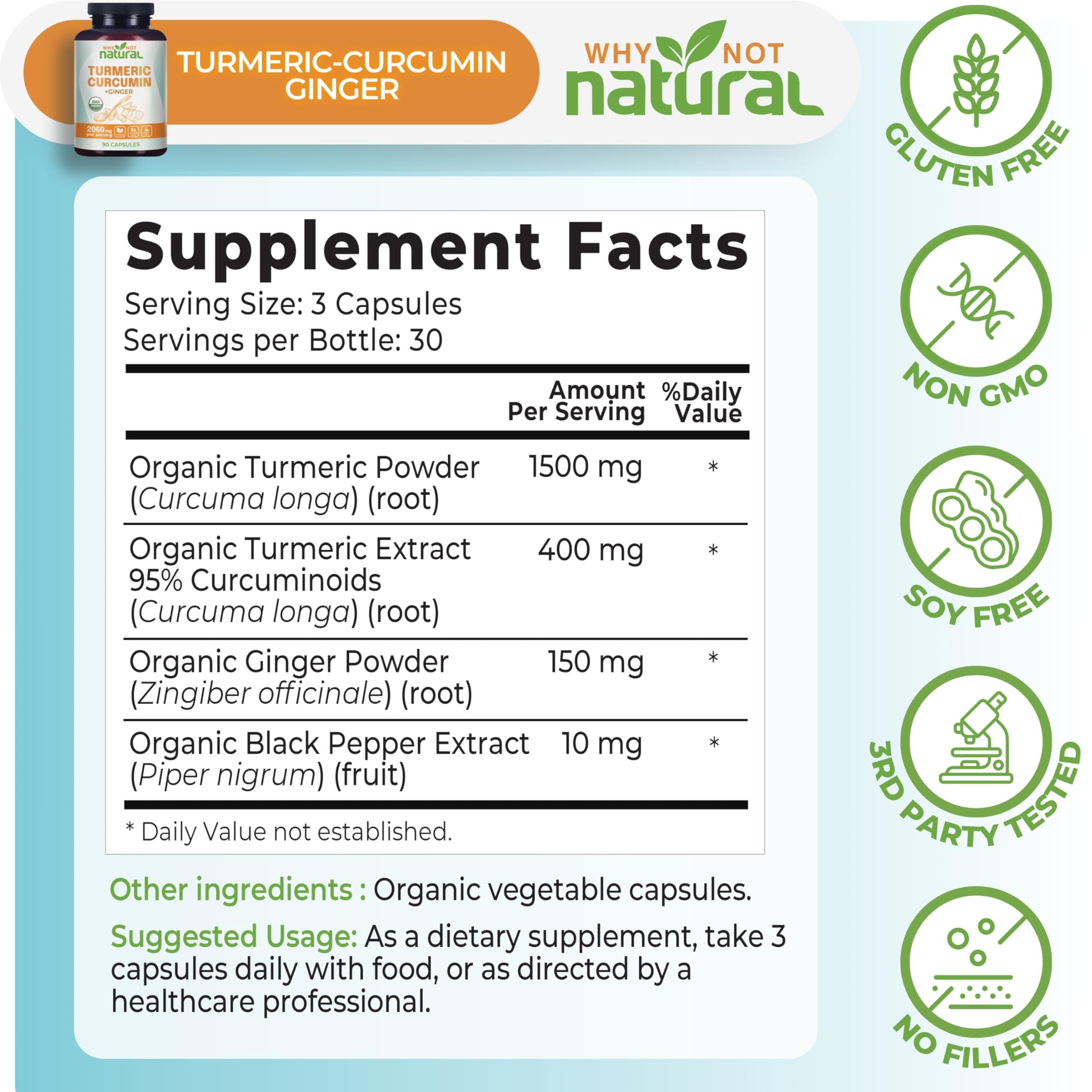 Why Not Natural Turmeric Supplement with ginger and turmeric roots