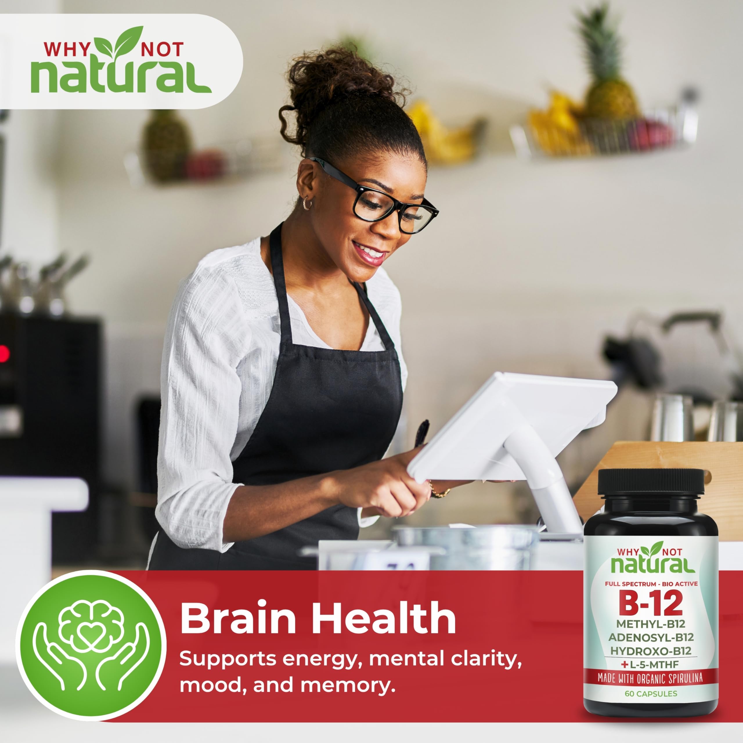 Why Not Natural Vitamin B12 5000 mcg supplement bottle with label