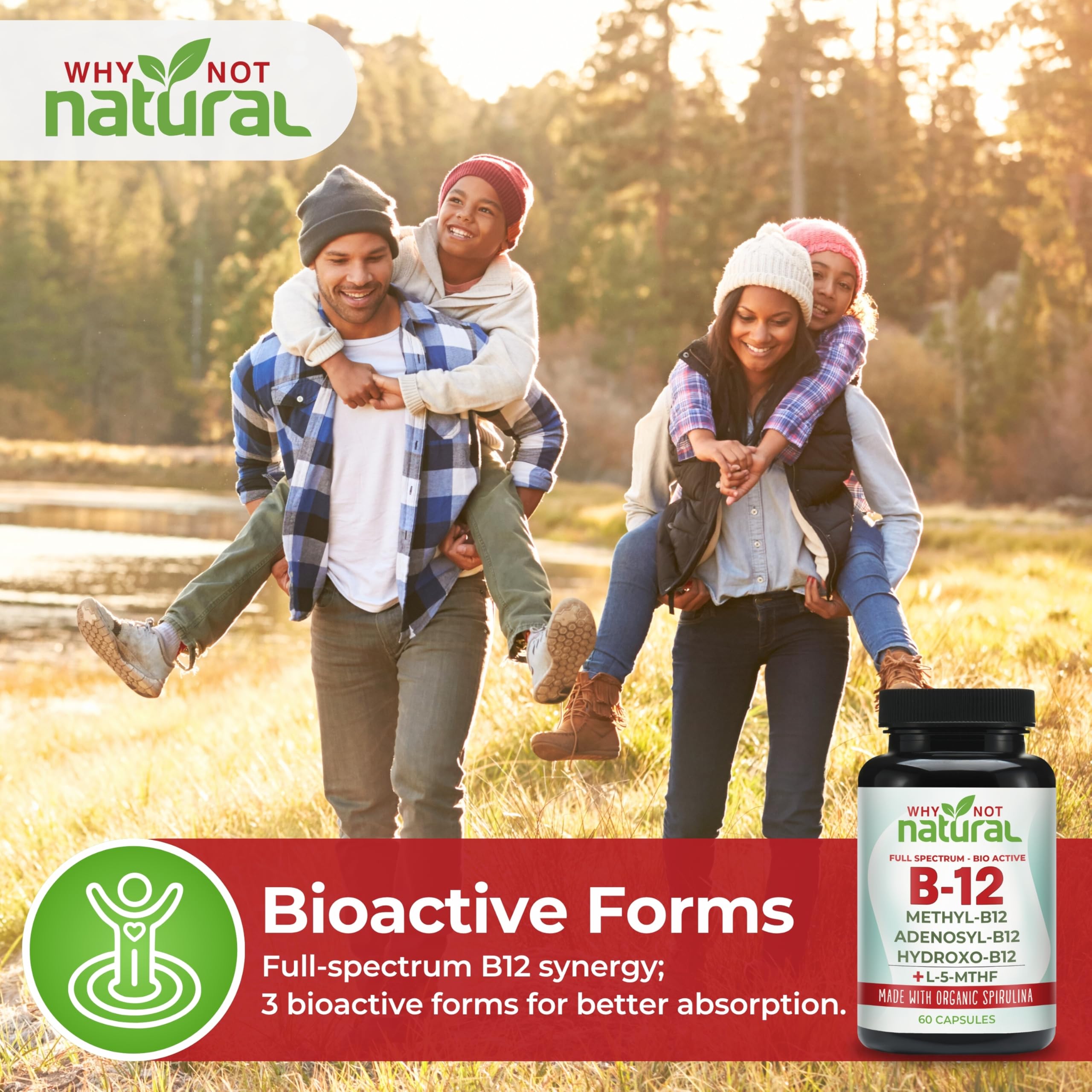 Why Not Natural Vitamin B12 5000 mcg supplement on a wooden table