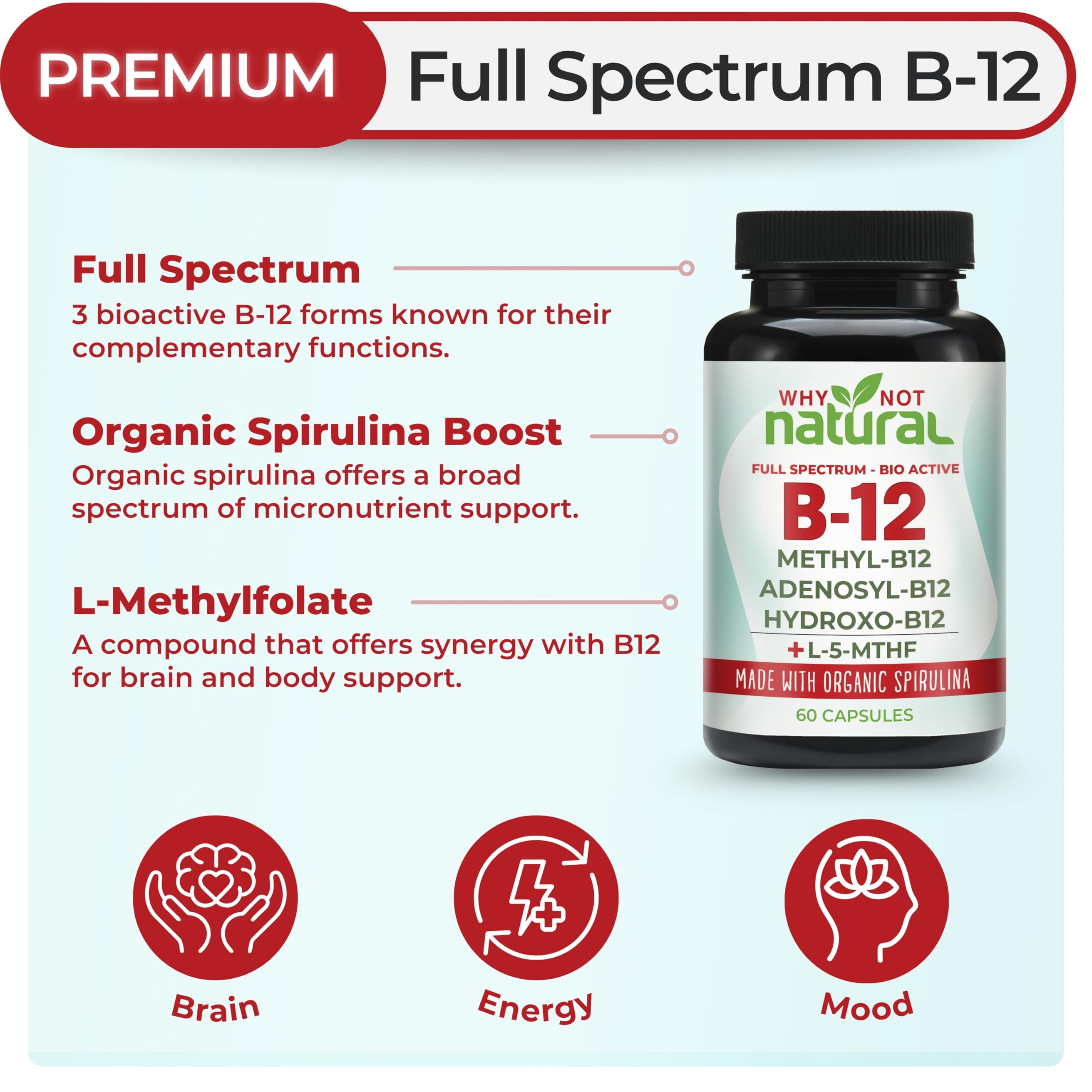 Why Not Natural Vitamin B12 5000 mcg supplement side view