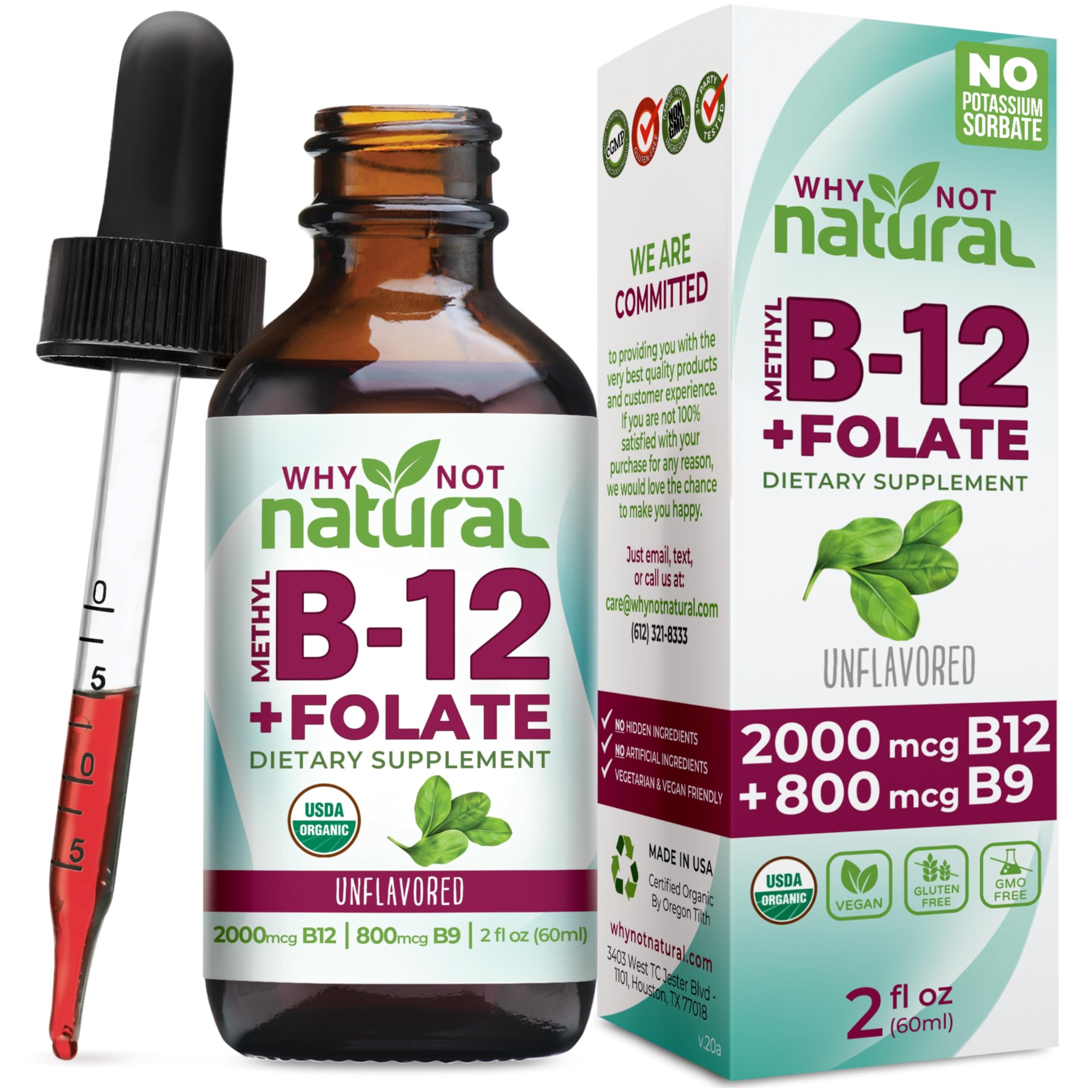 Why Not Natural Vitamin B12 + Folate supplement bottle front view