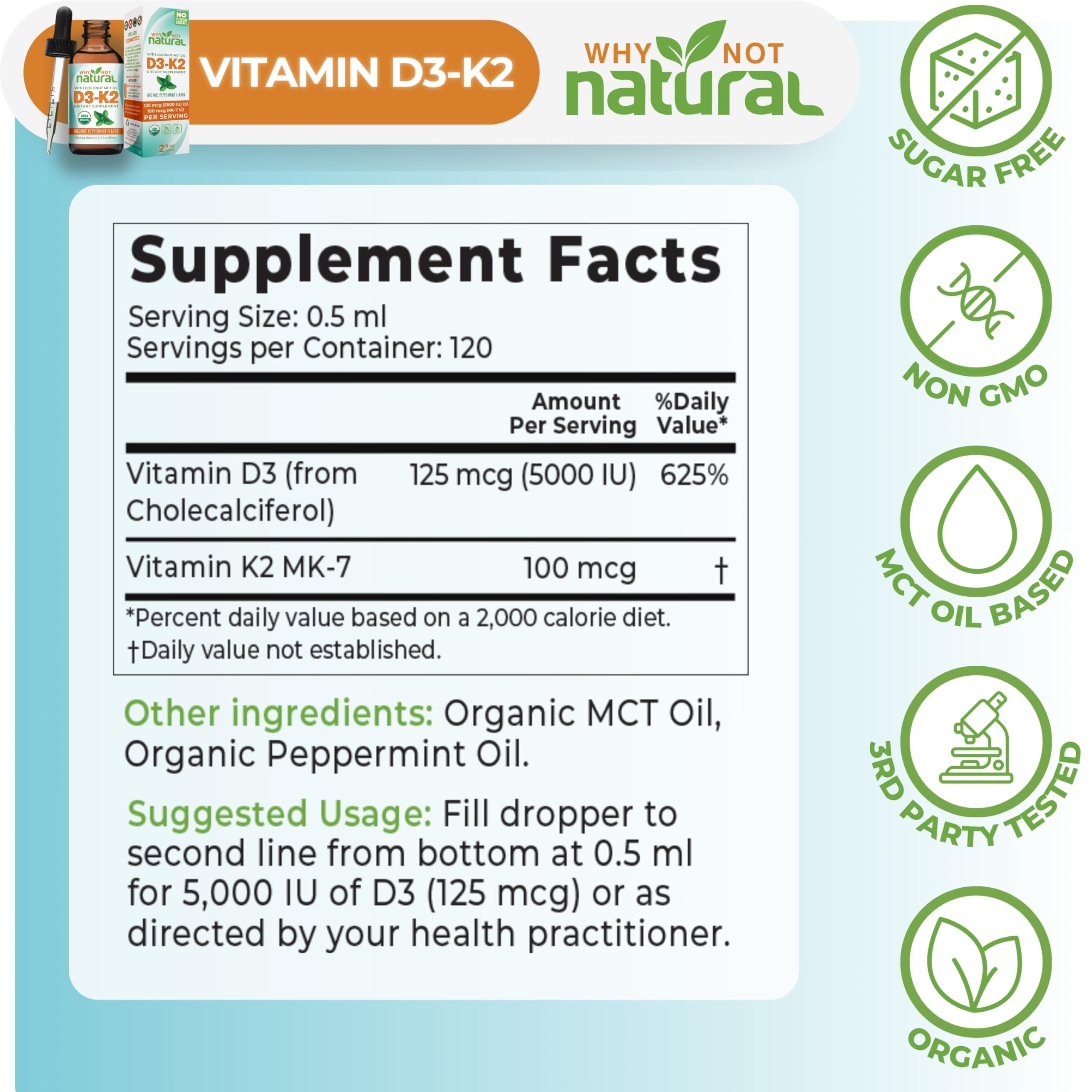 Why Not Natural Vitamin D3 & K2 Drops 5000 IU packaging