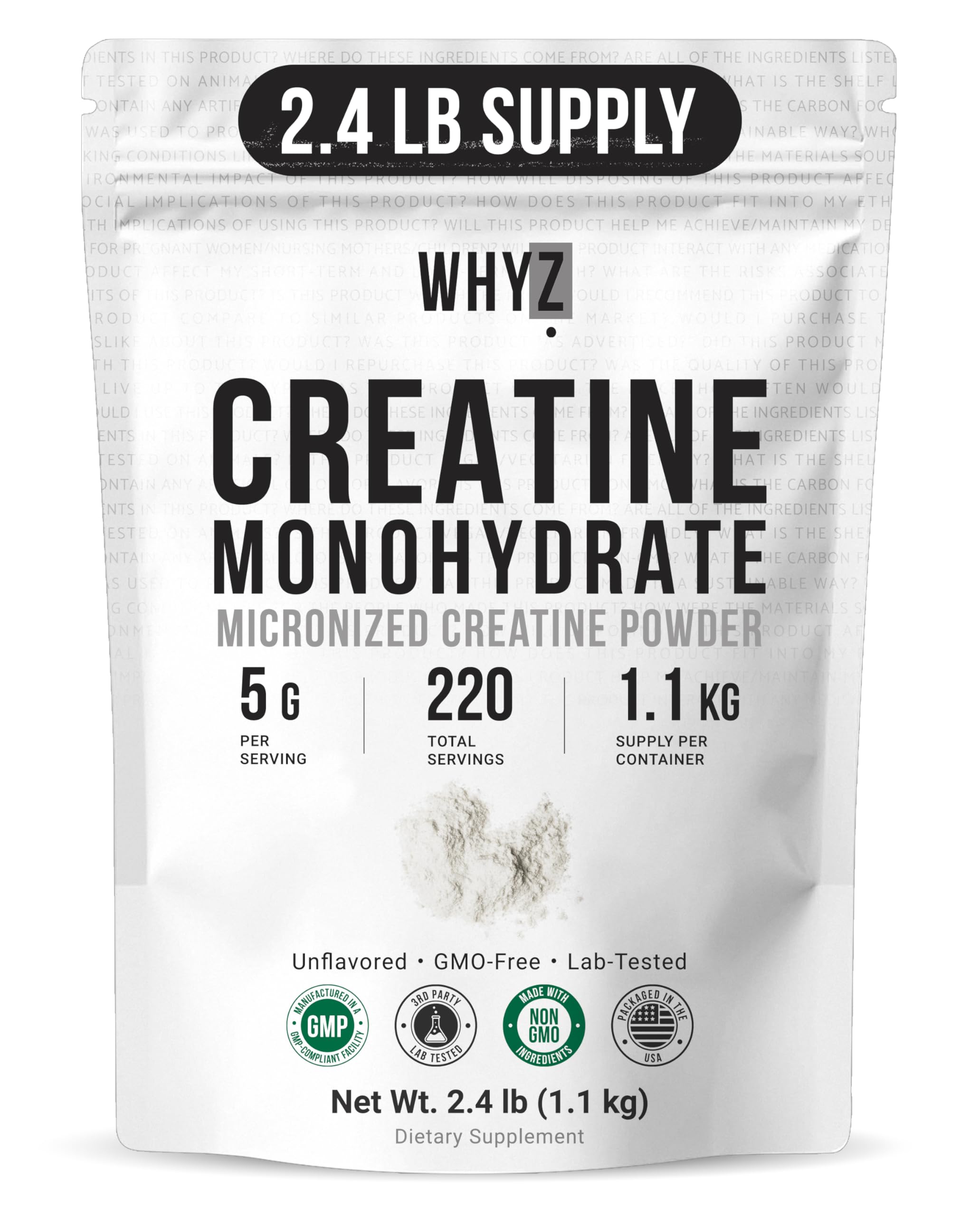 WHYZ Creatine Monohydrate Powder 1089g front view