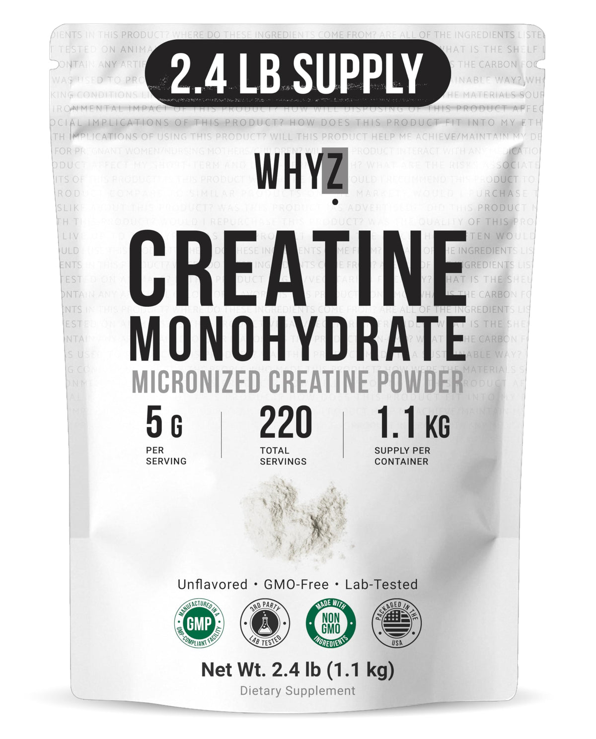WHYZ Creatine Monohydrate Powder 1089g front view