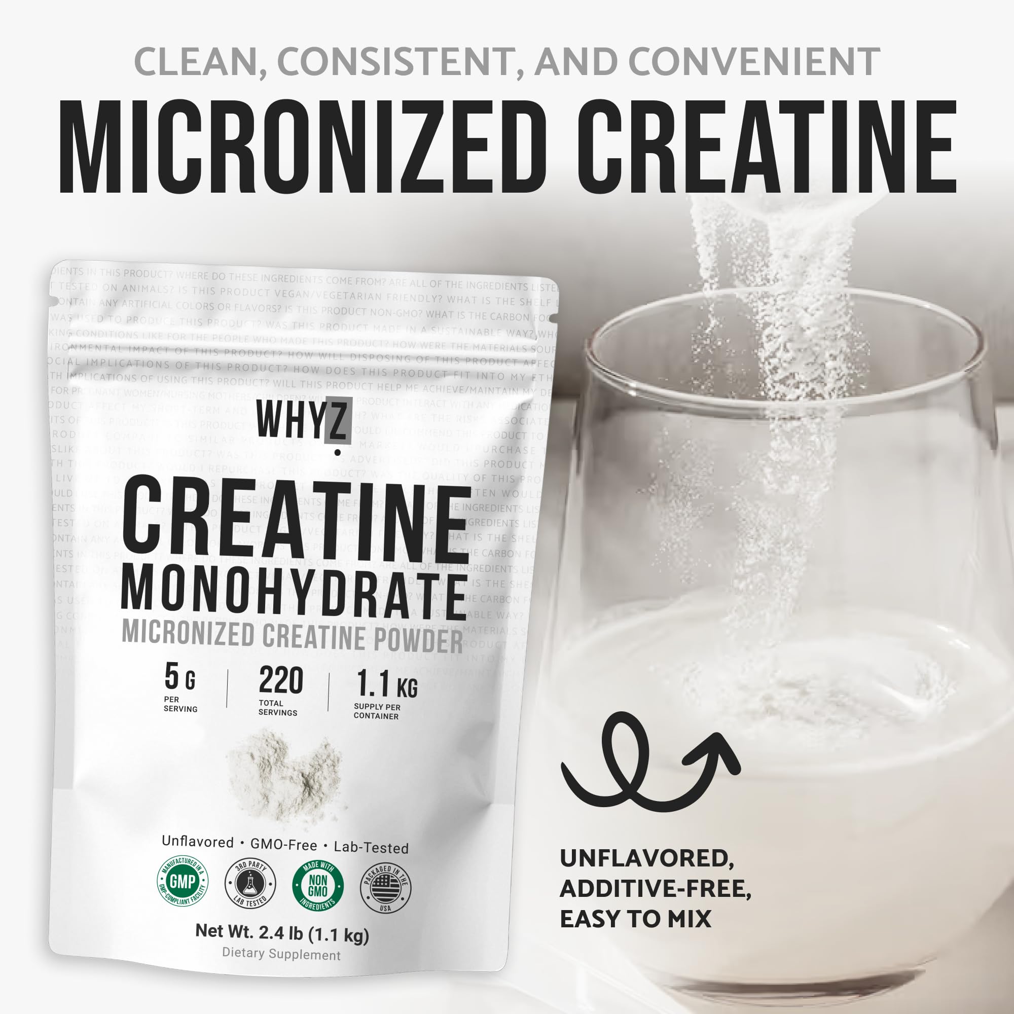 WHYZ Creatine Monohydrate Powder 1089g mixed in a smoothie