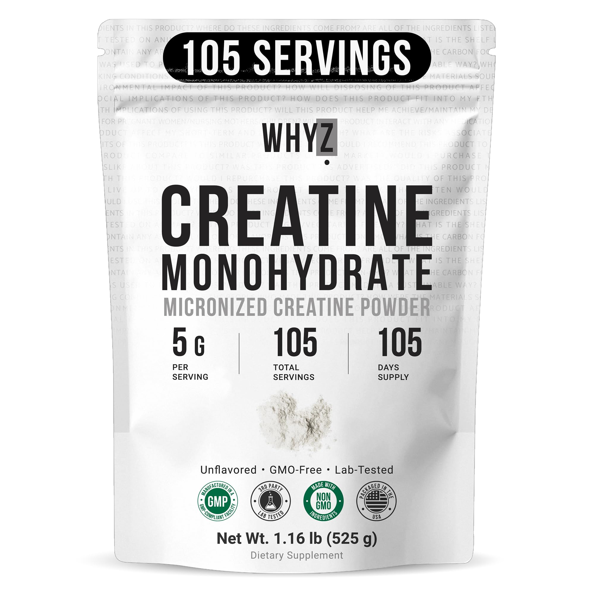 WHYZ Creatine Monohydrate Powder 525g front view