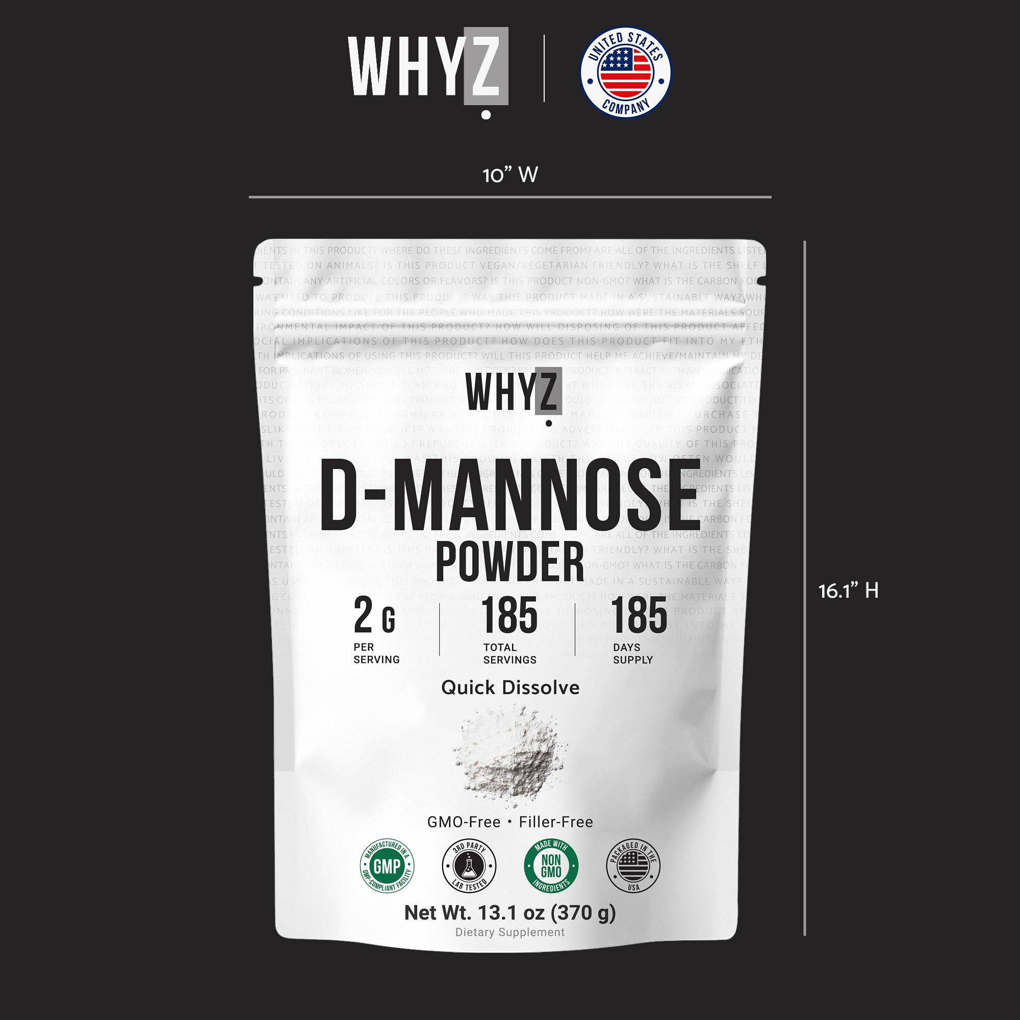 WHYZ D-Mannose Powder 381g on a kitchen counter