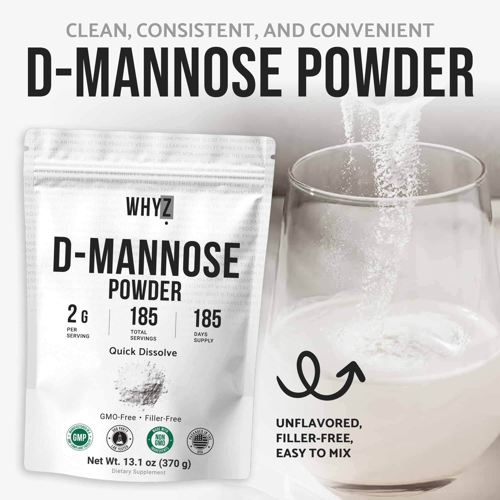 WHYZ D-Mannose Powder 381g with a spoon for serving