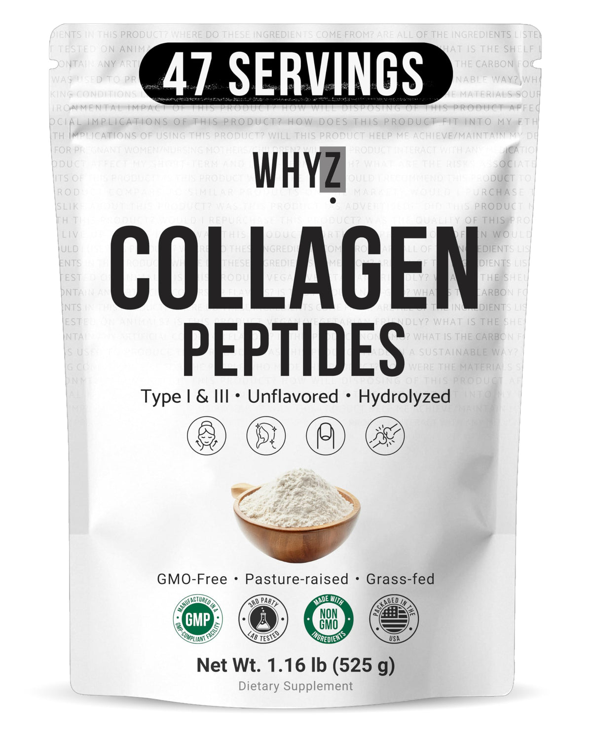 WHYZ Hydrolyzed Grass-Fed Collagen Powder 540g front view