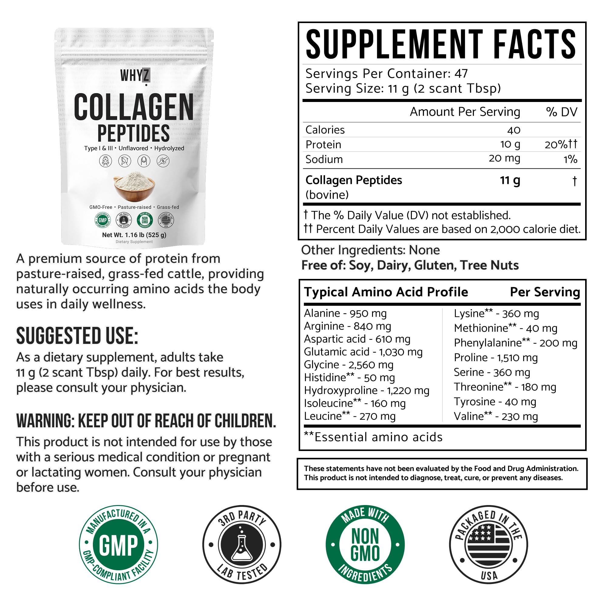 WHYZ Hydrolyzed Grass-Fed Collagen Powder 540g packaging