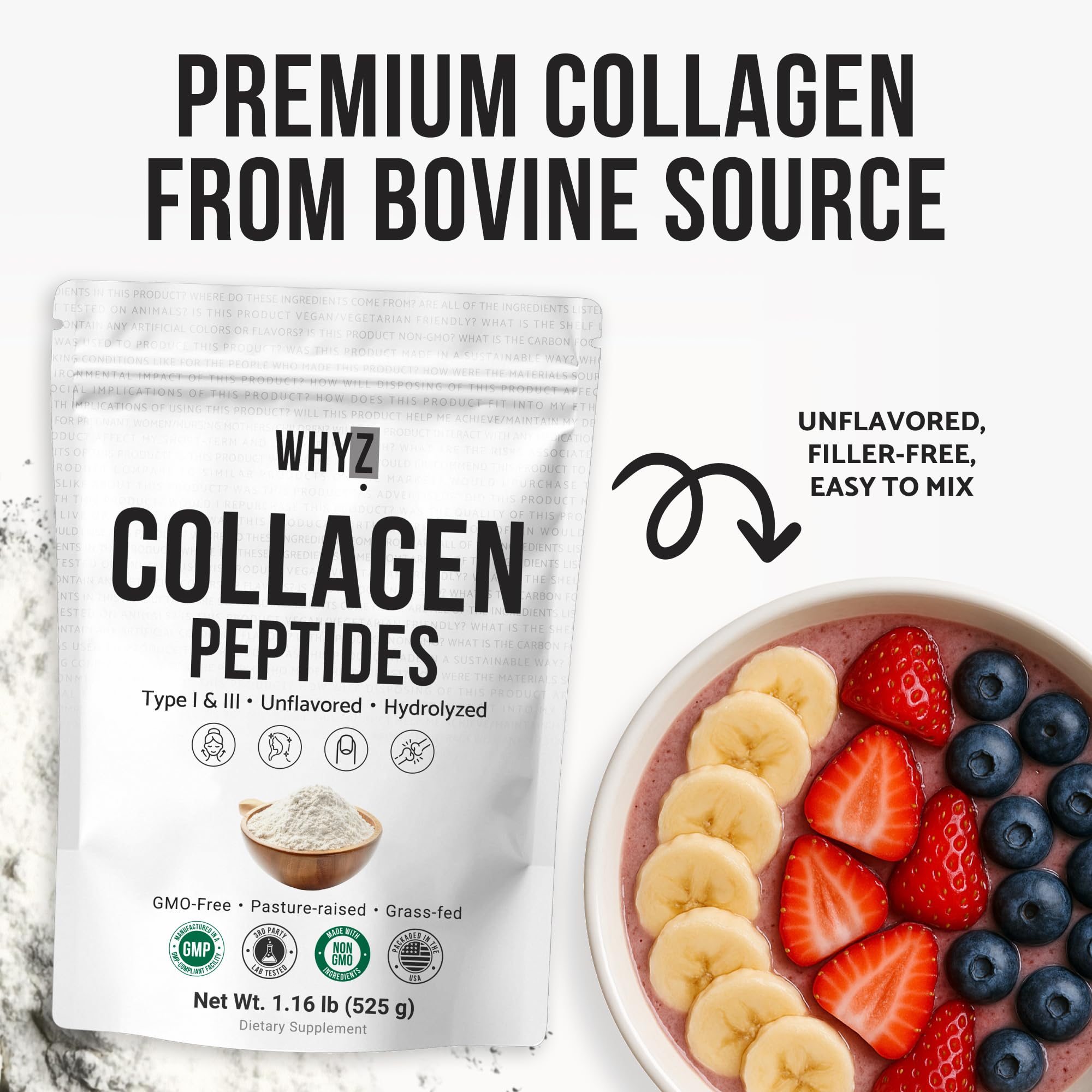 WHYZ Hydrolyzed Grass-Fed Collagen Powder 540g serving suggestion