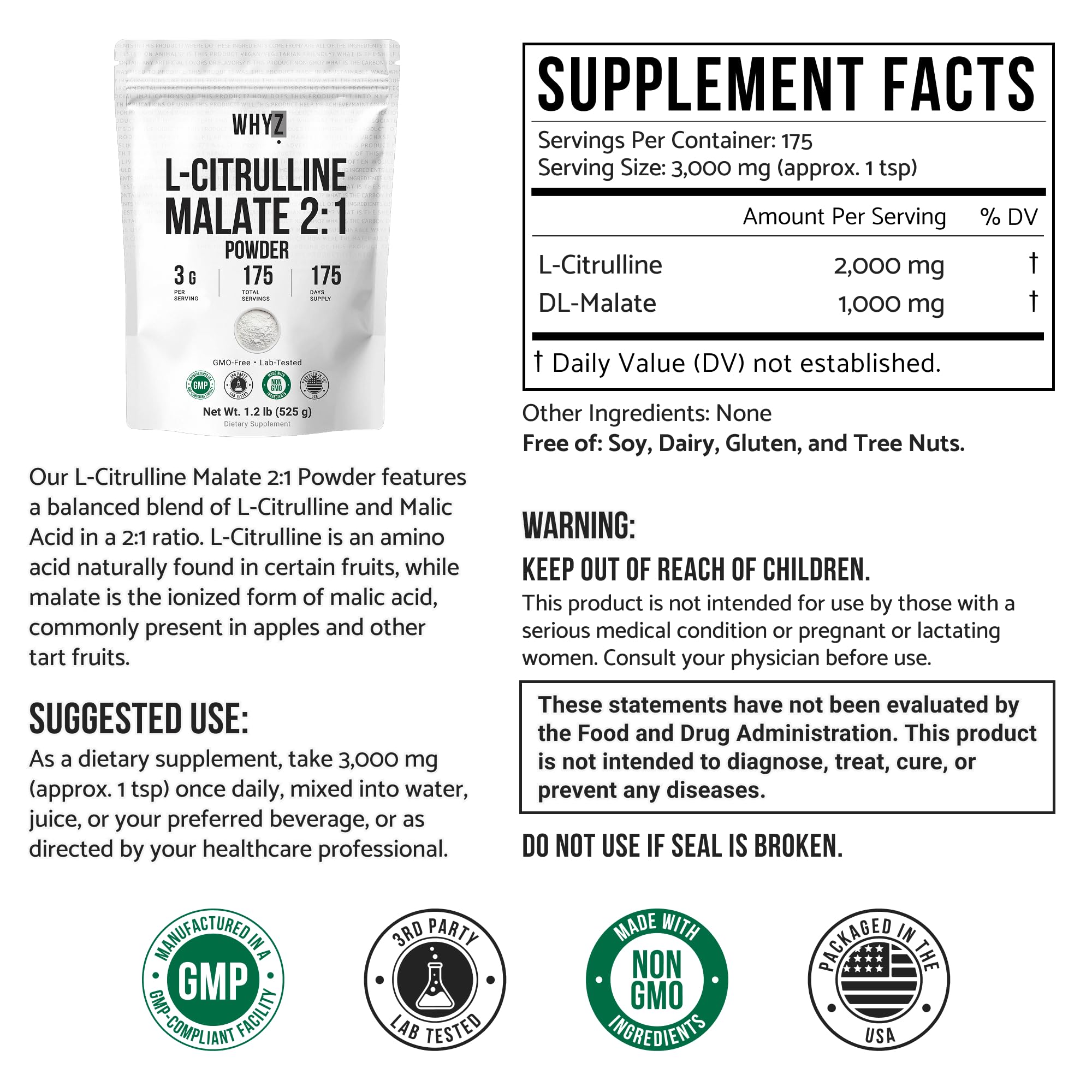WHYZ L-Citrulline Malate Powder 524g packaging