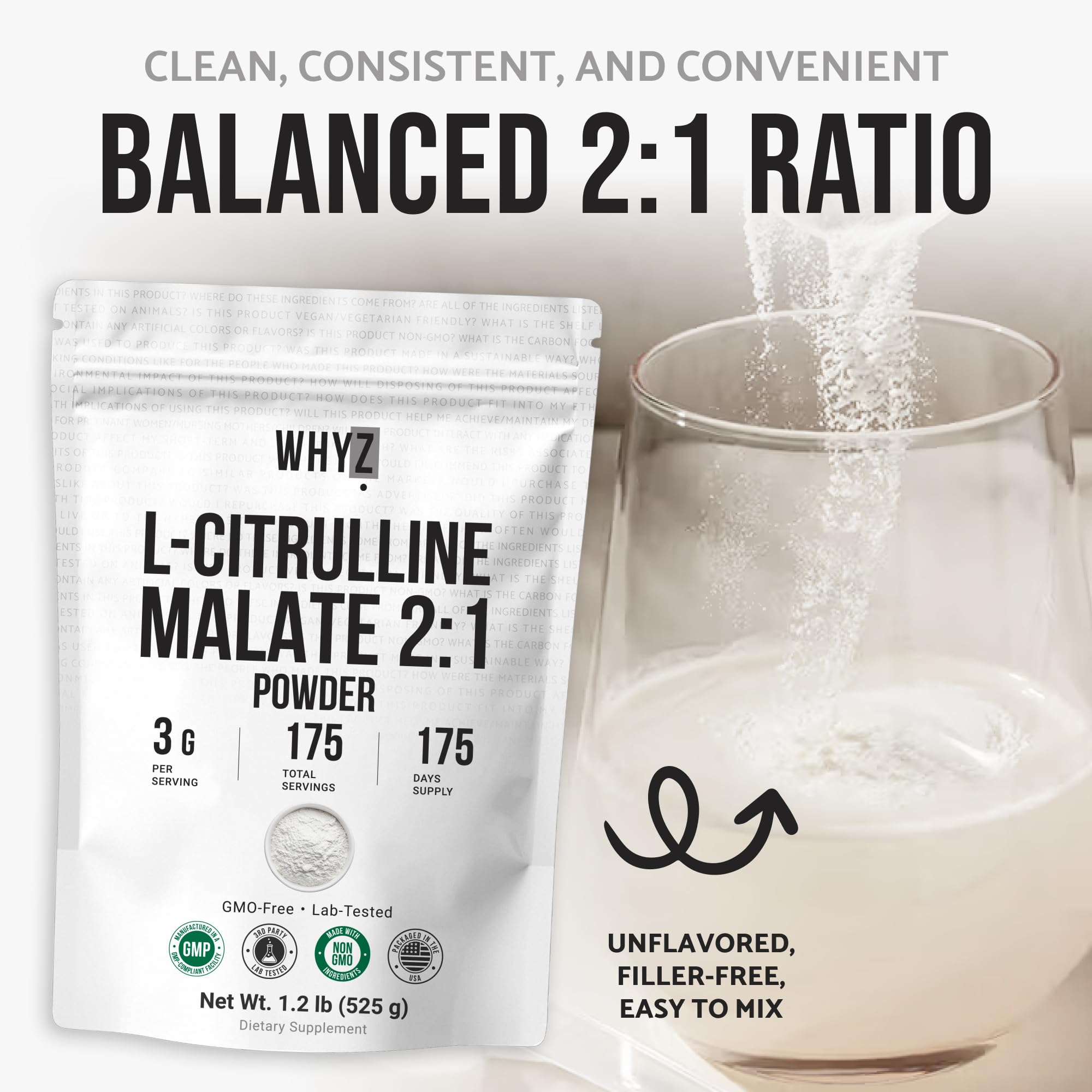 WHYZ L-Citrulline Malate Powder 524g scoop for serving