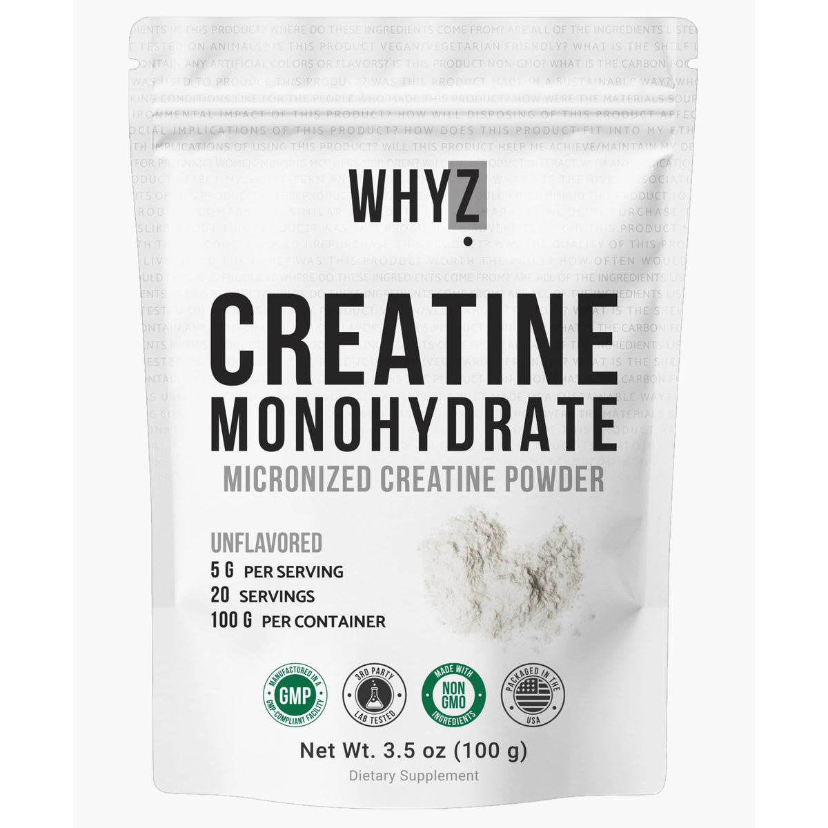 WHYZ Micronized Creatine Monohydrate Powder front view