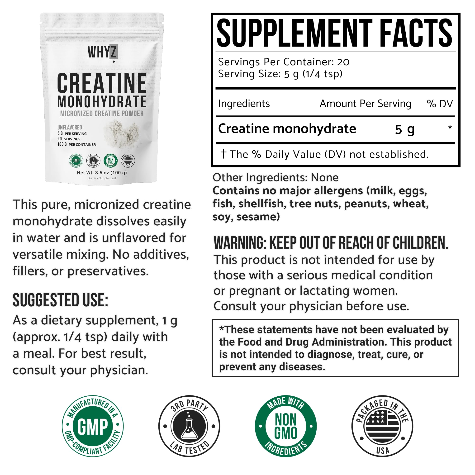 WHYZ Micronized Creatine Monohydrate Powder packaging