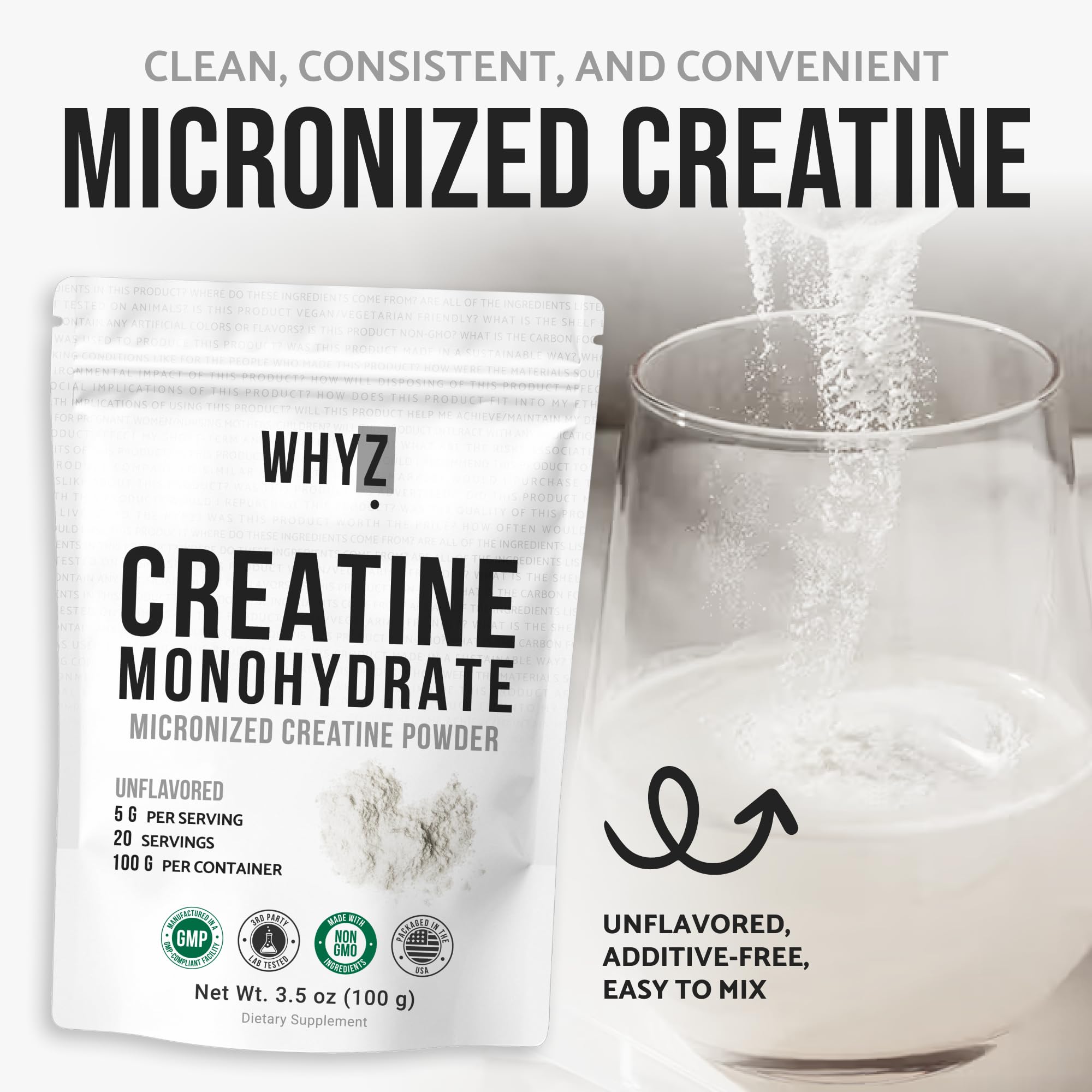 WHYZ Micronized Creatine Monohydrate Powder side view