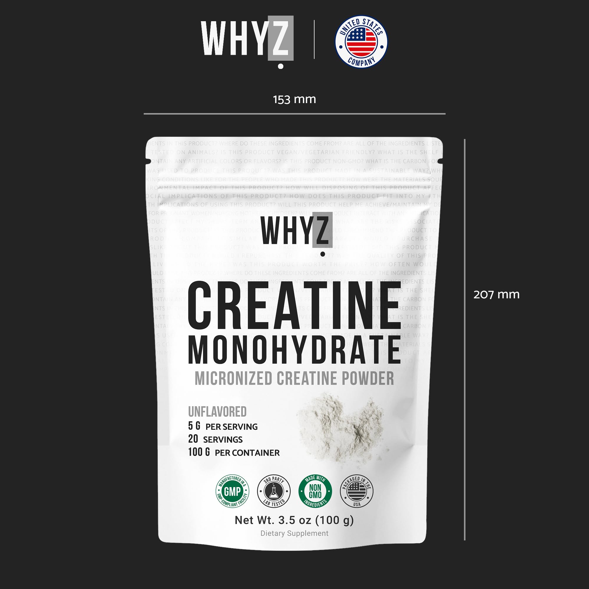 WHYZ Micronized Creatine Monohydrate Powder with gym equipment