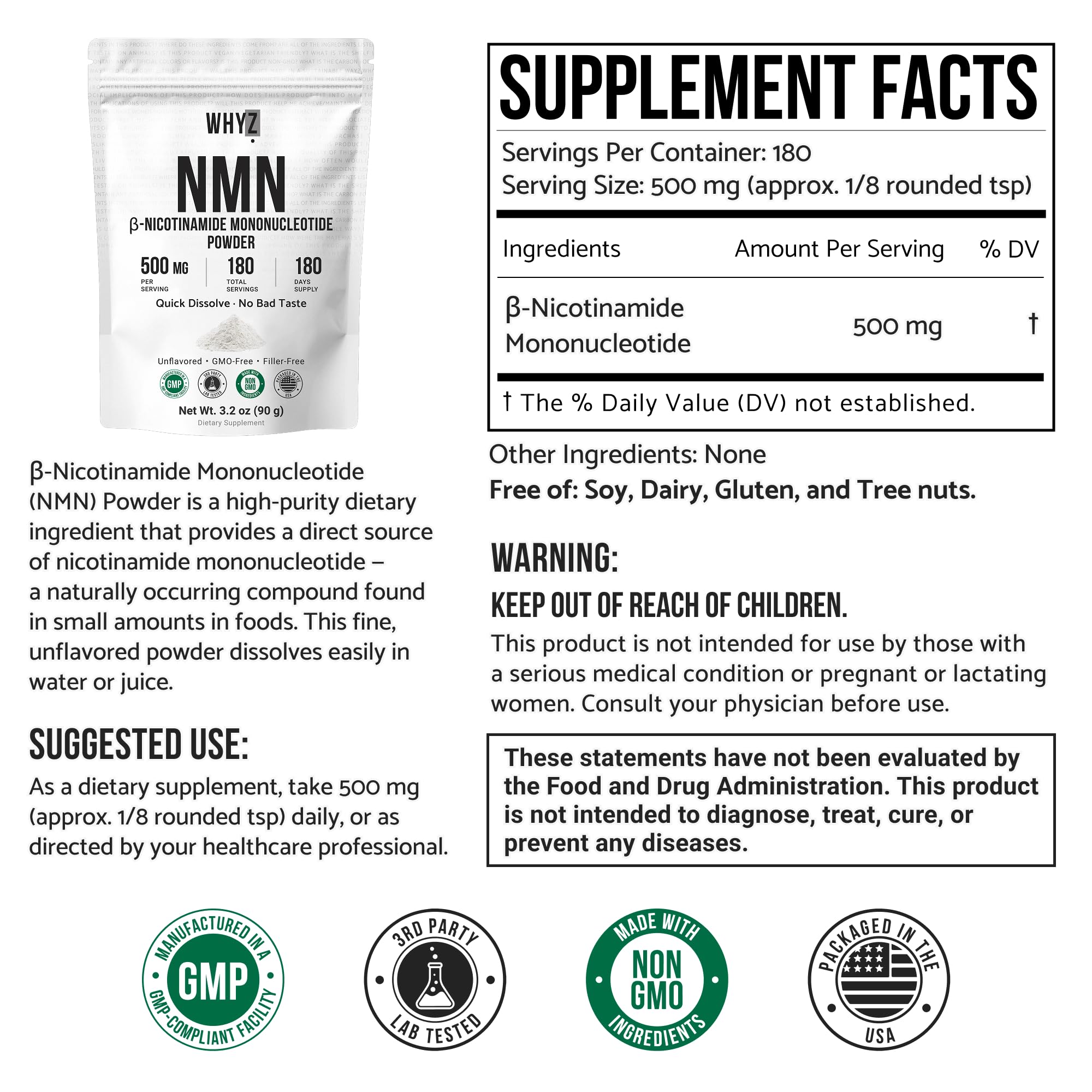 WHYZ NMN Powder packaging with resealable pouch