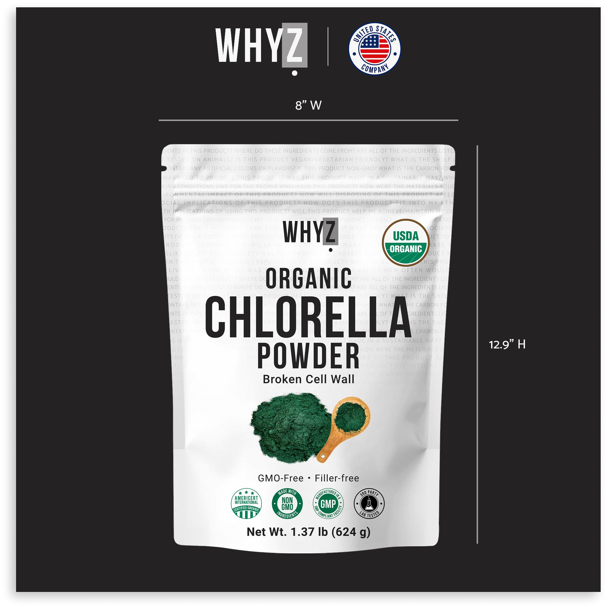 WHYZ Organic Chlorella Powder nutritional information