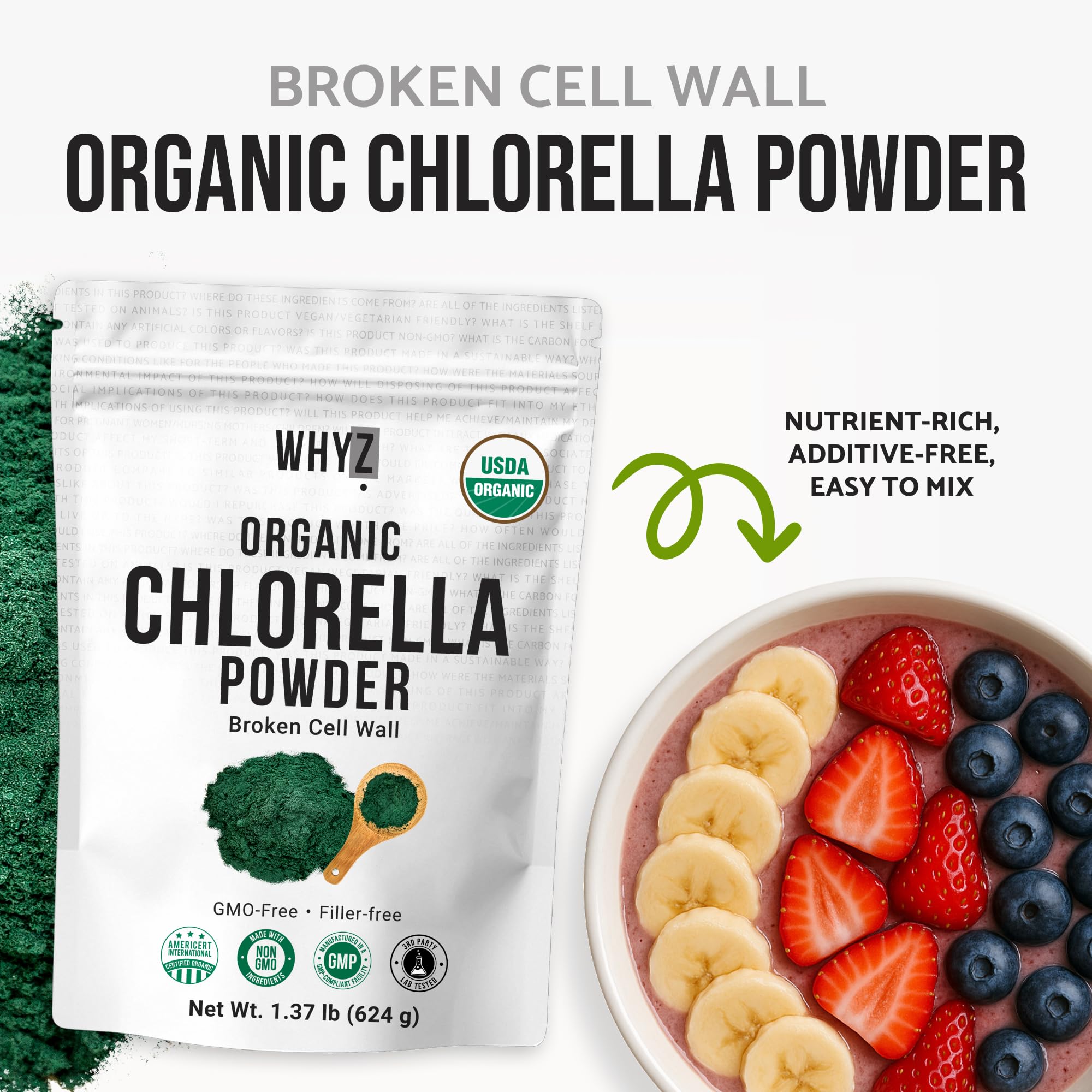 WHYZ Organic Chlorella Powder scoop for serving